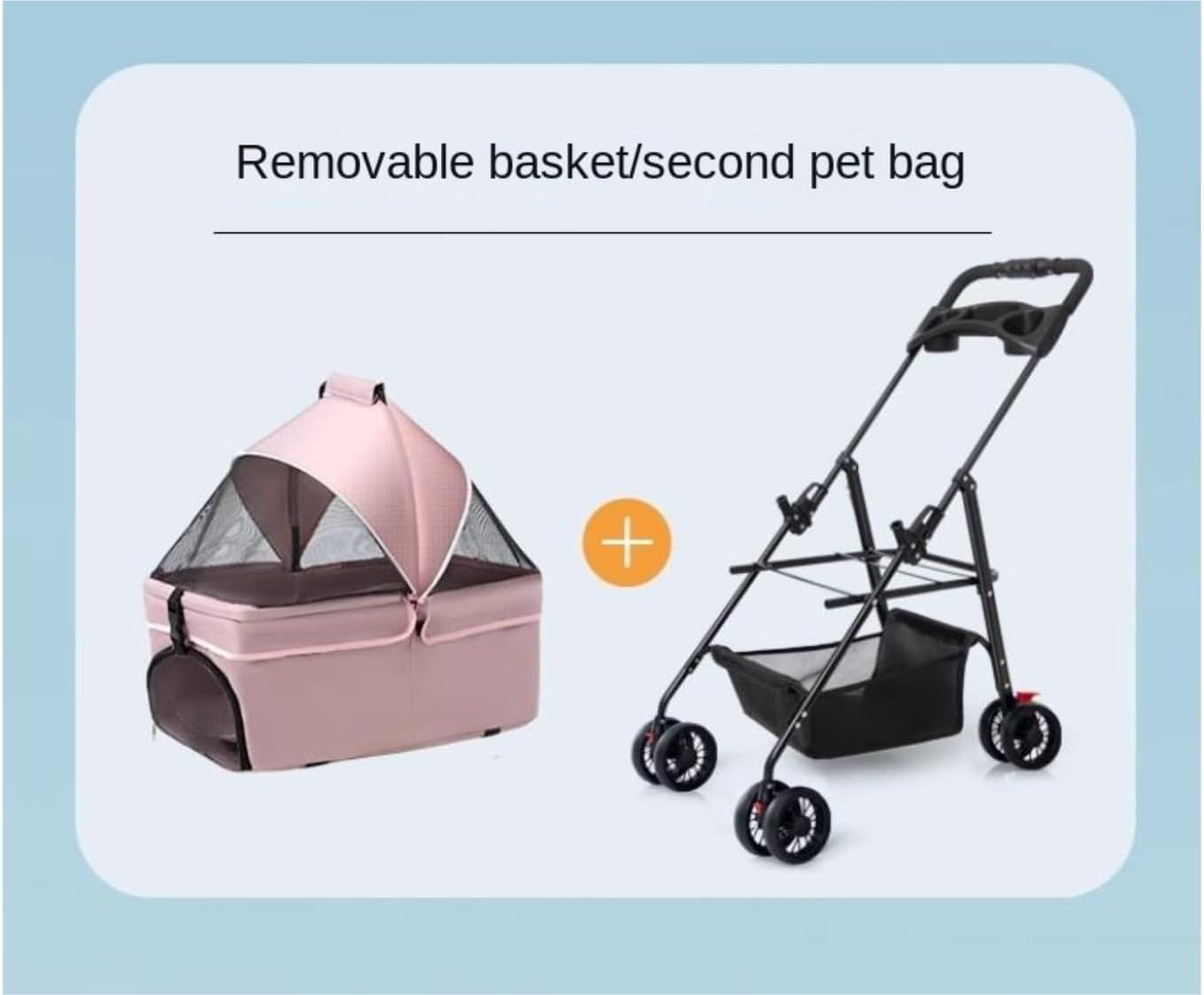 Pet Stroller Dog Stroller Cat Stroller 4 Wheels Dog Stroller Foldable Pet Cat Dog Strollers with Removable Carrier and Storage Basket for Small Medium Dogs Dog Pram Dog Cat(Color:Black) image number 1