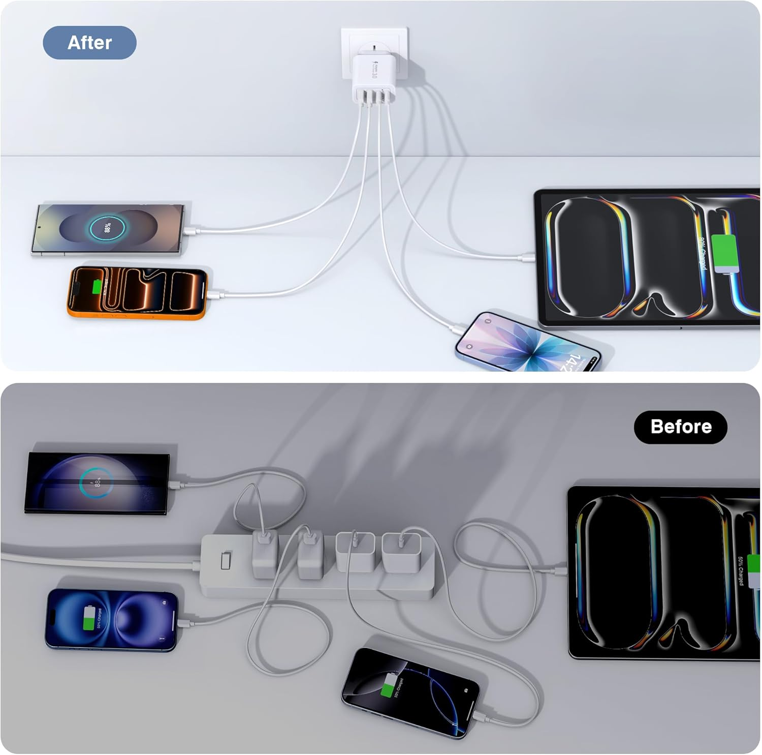 [2 Pack] 40W USB C Charger, 4-Port USB Wall Charger Plug with Dual PD USB C and USB a Fast Charger Charging Port Multi USB Power Adapter AU Plug Compatible with Iphone 17/16/15/14/13/12, Ipad, Samsung image number 2