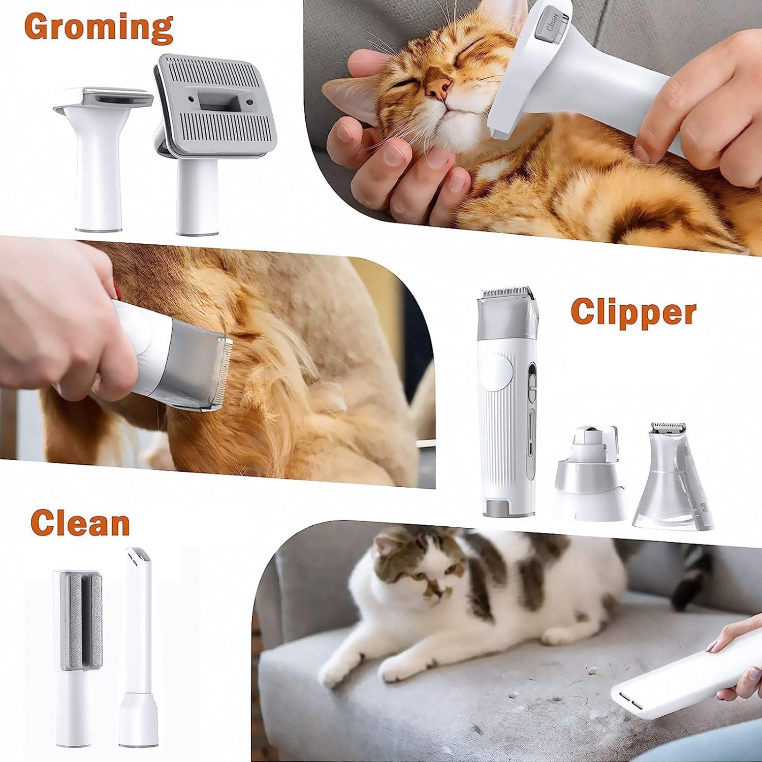 Pet Scene Pet Grooming Kit 1.5L with Bag, 7In1 Vacuum Grooming Dog Clipper Vacuum Cleaner Slicker Trimmer Remover Deshedding Brush Cat Hair Groomer image number 3