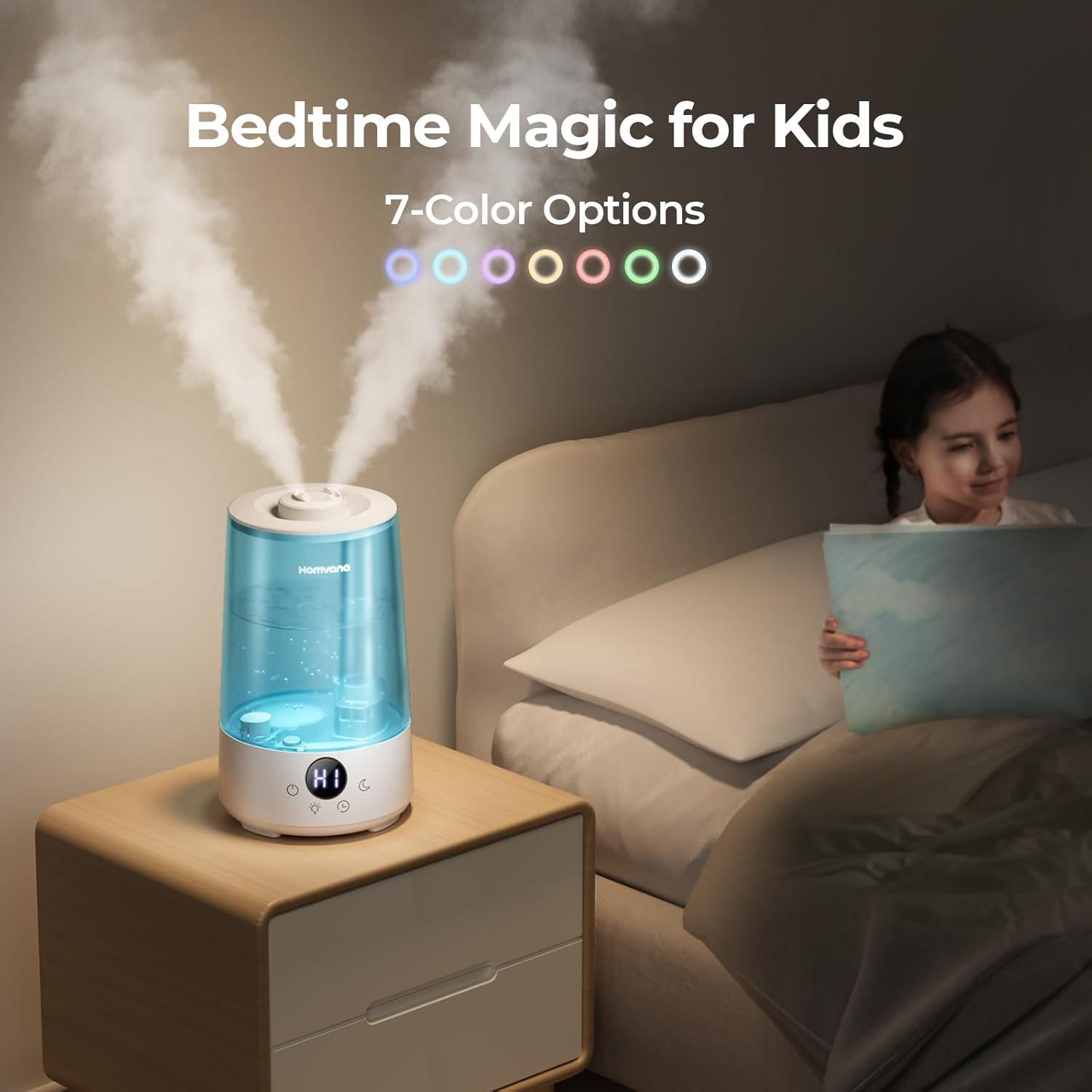Homvana Humidifiers Bedroom Home Baby, 3.6L 360&deg; Rotatable Cool Mist Top-Fill 34H, Quiet 16Db Kids Humidifier, Essential Oil Diffuser for Office, Plants, Nursery, BPA FREE, 7 Colors Light (Green) image number 4