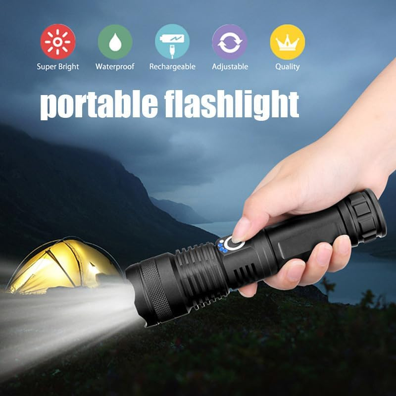 SHIJIUDAI Flashlights High Lumens Rechargeable - 4000 Lumens Long Beam Super Bright Display & IPX5 Waterproof for Camping, 5 Modes,Zoomable Handheld Flashlight