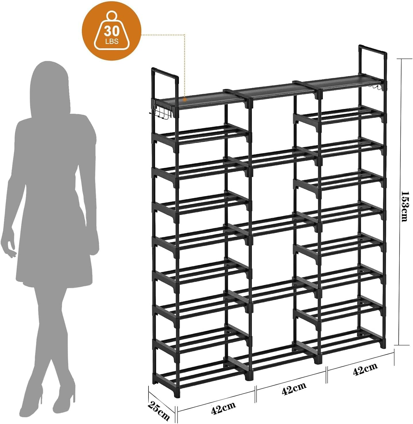 9 Tiers Shoe Rack Storage Organizer, Stackable Space Saving 52-55 Pairs Shoes Shelf Holder for Entryway Closet Bedroom Hallway Garage Door image number 2