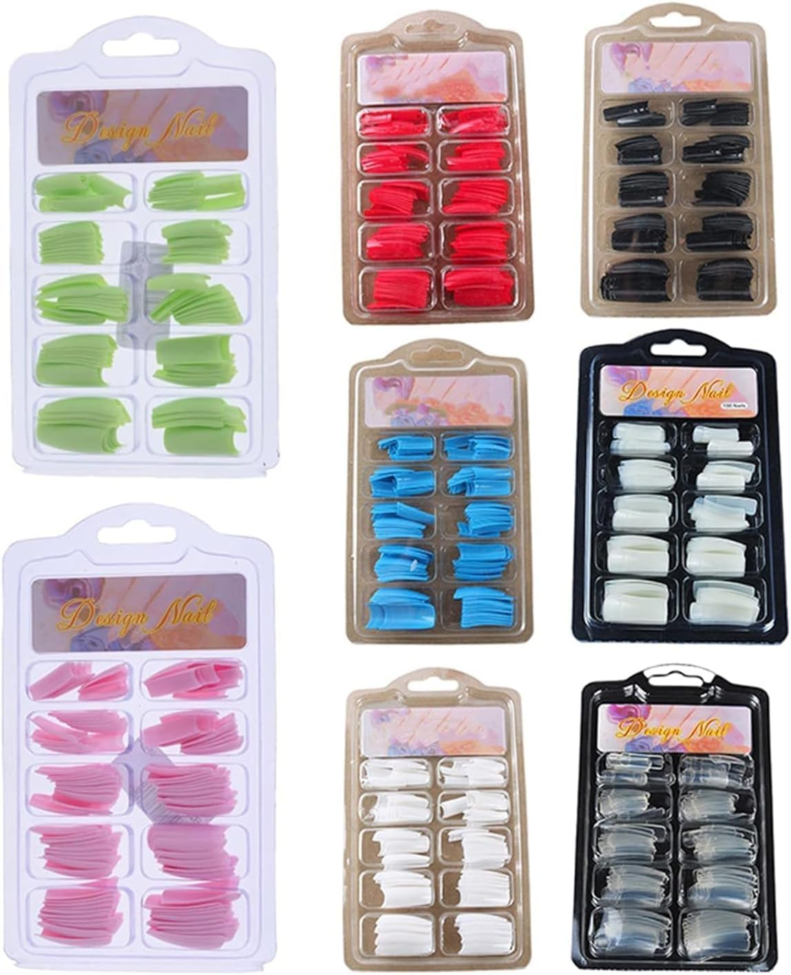 100 Pcs Black DIY Acrylic Gel French Nail Art Colored French Tips False Nail Tips False Nails Accessories image number 2