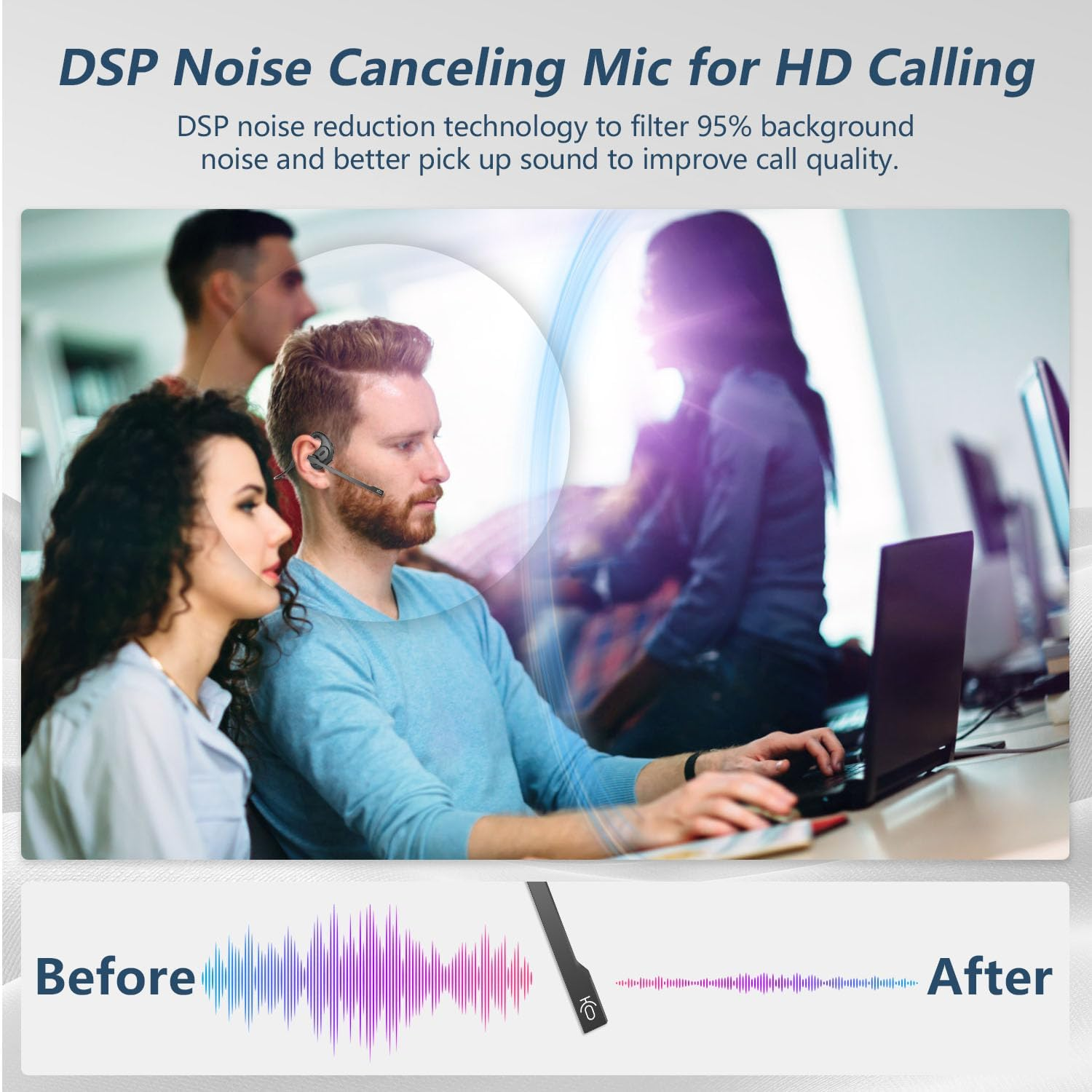 BANIGIPA Bluetooth Headset with Removable Microphone, Noise Cancelling Wireless Headset for Phones Laptop Computer PC, Open Ear Headphones for Office Meeting Running Cycling Driving Working-12 Hrs image number 1