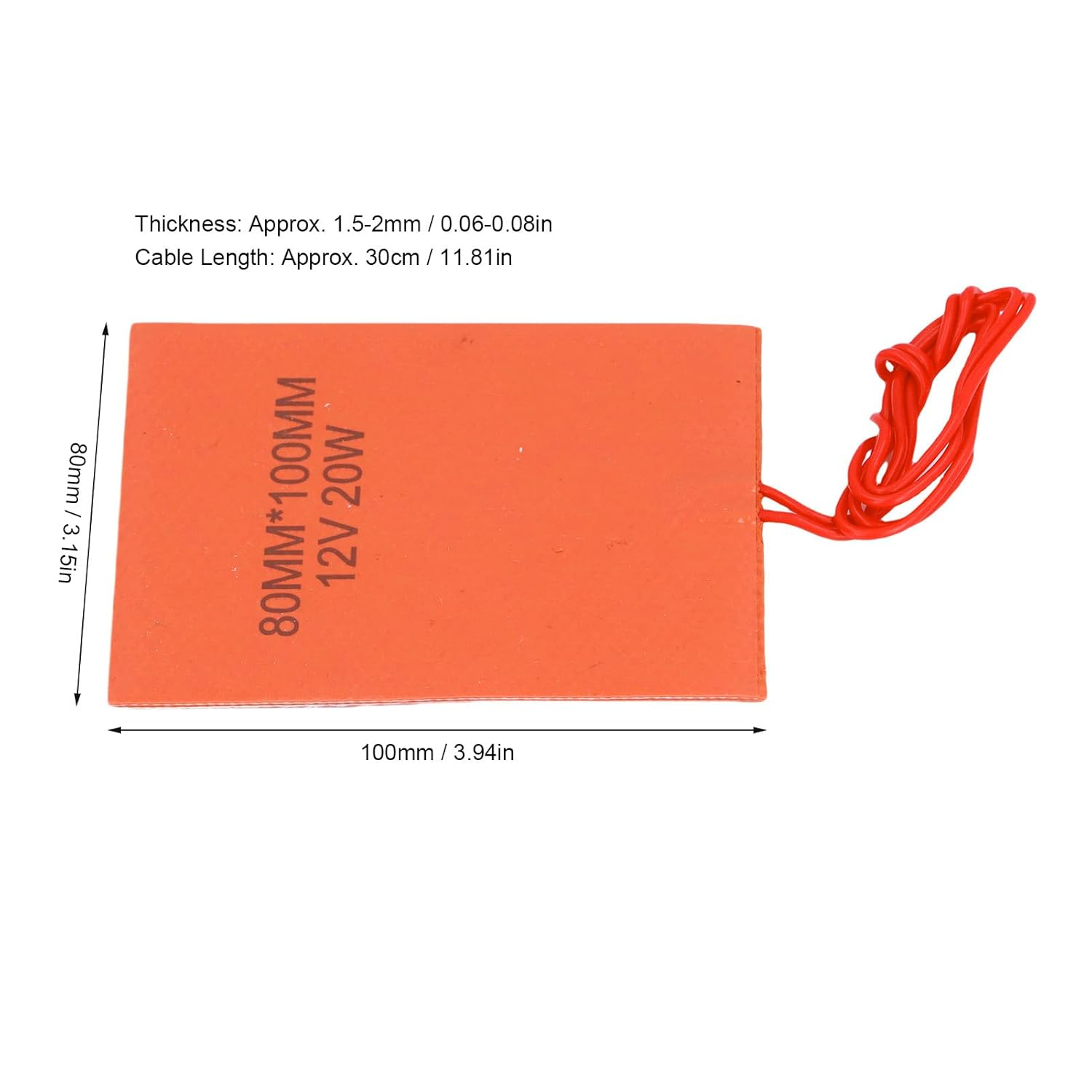 Silicone Rubber Heating Pad 12V 20W, 4 Pcs Flexible Electric Heater Mat 80X100Mm with Self Adhesive Backing Thermal Protector, for Automotive Industrial Equipment, Oil Pan, Pipe image number 2