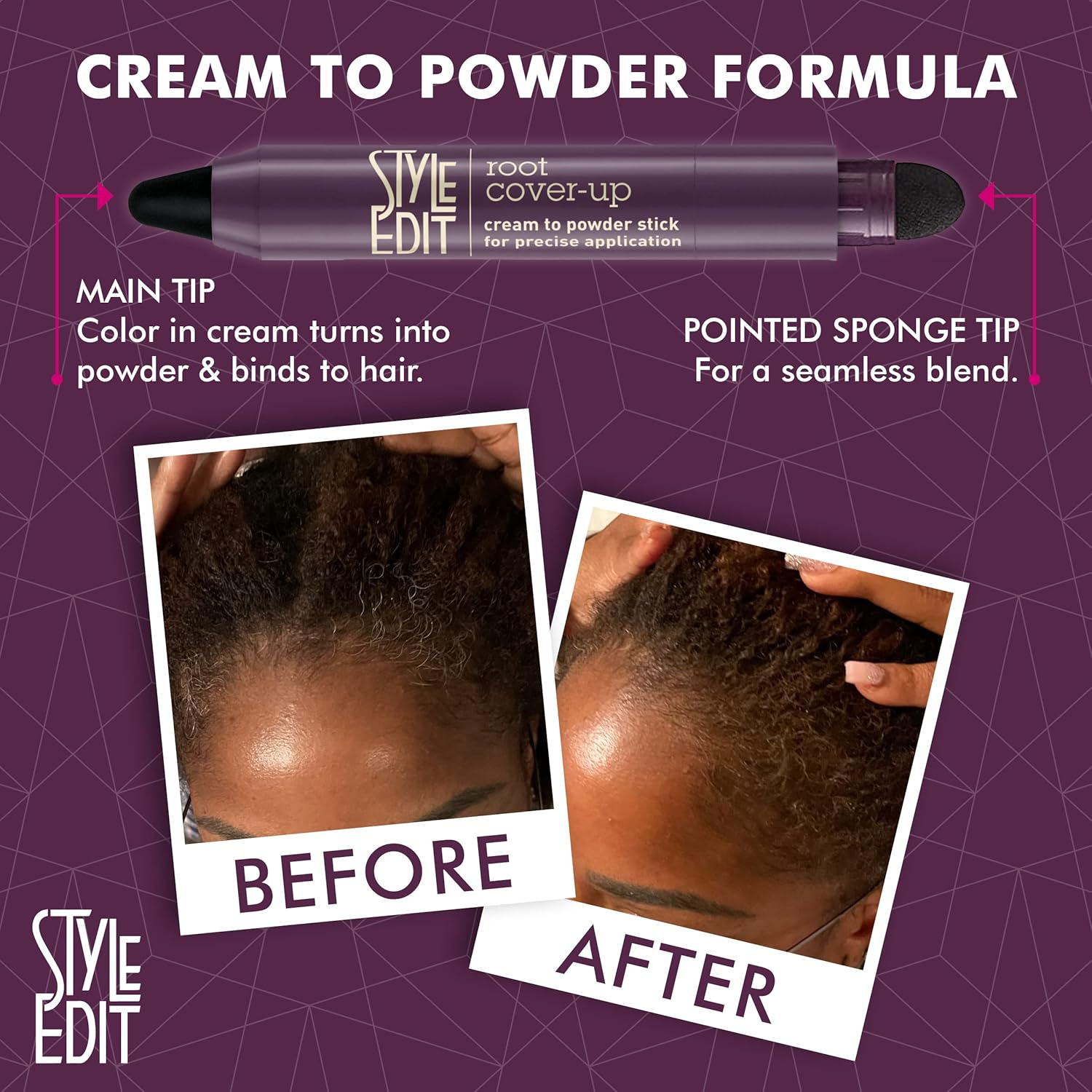 Style Edit Root Touch up Stick for Black Hair, Root Concealer for Gray Hair Coverage, Temporary Hair Color, Premium Hair Shading Sponge Pen, Hair Makeup Root Cover Up, 0.11 Oz Stick image number 3