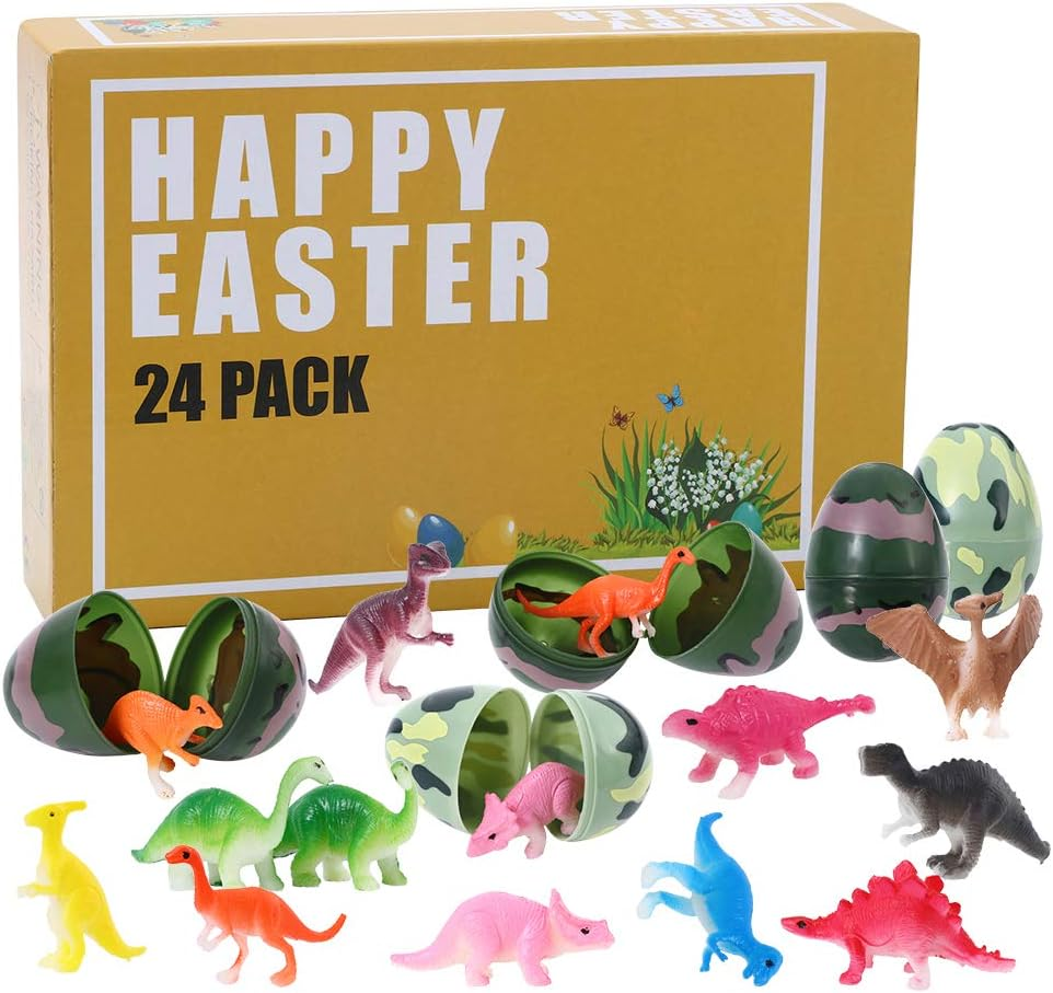 24 Pcs Easter Eggs Filled with Mini Dinosaur Figure Toys,Dinosaur Easter Eggs for Kids Easter Theme Party Favor, Easter Eggs Hunt, Easter Basket Stuffers Fillers. image number 4