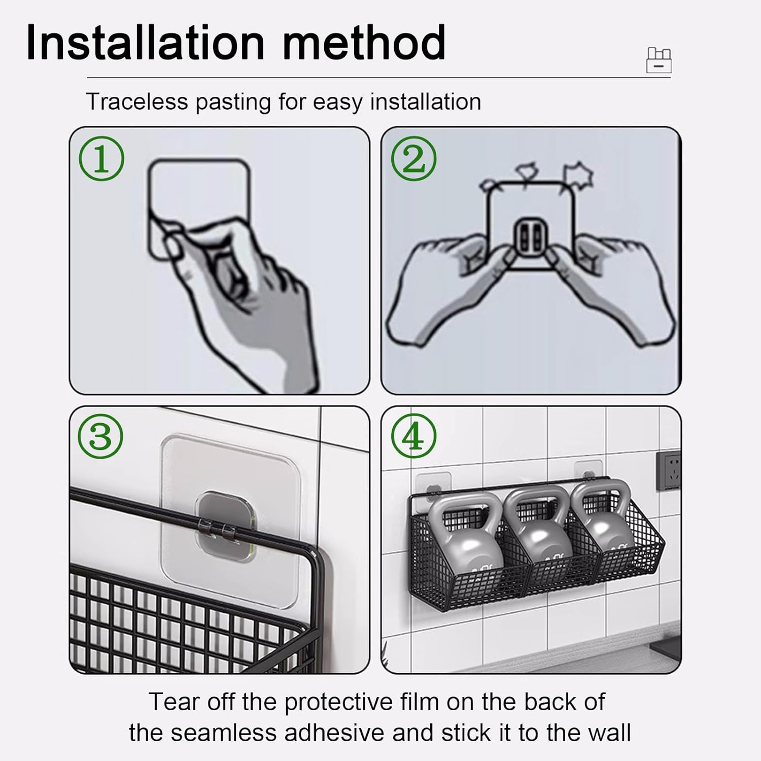 Metal Hanging Fruit Basket for Kitchen Wall,3 Grids Metal Wire Fruit Vegetable Baskets,Bathroom Wall Storage Basket,Rust-Resistant Sturdy Fruit Vegetable Baskets（Black） image number 2