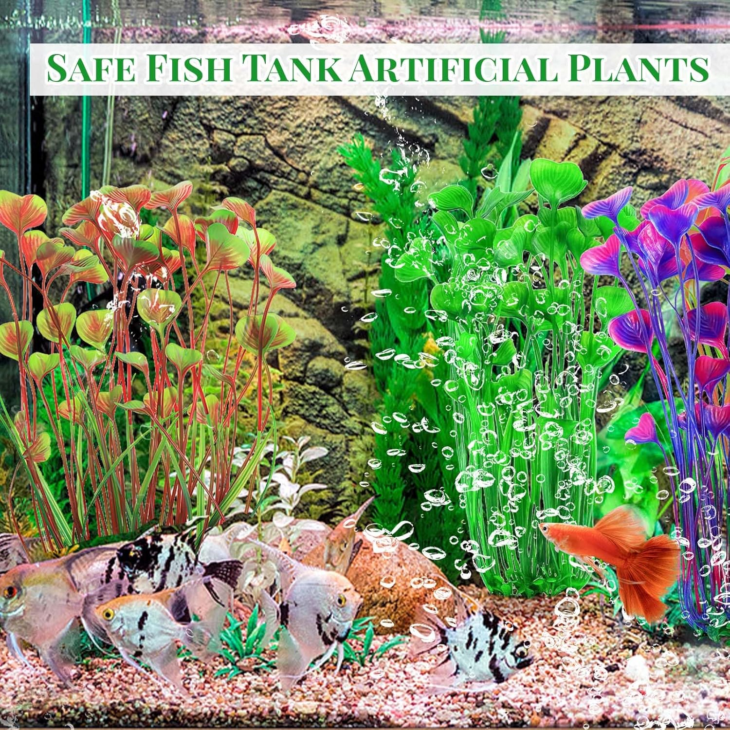 4PCS Aquarium Plants, 16"/40Cm Fish Tank Plant, Plastic Fish Tank Decorations, Multicolor Aquarium Decor, Fish Tank Accessories, Aquarium Ornaments
