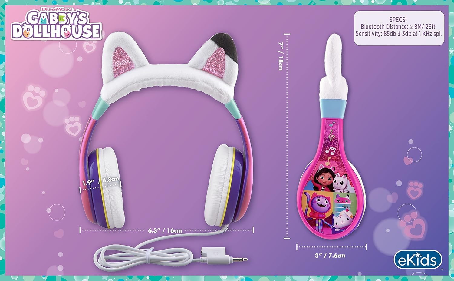 Ekids Gabbys Dollhouse Headphones for Kids, Wired Headphones for School, Home or Travel, Tangle Free Toddler Headphones with Volume Control, 3.5Mm Jack, Includes Headphone Splitter image number 6