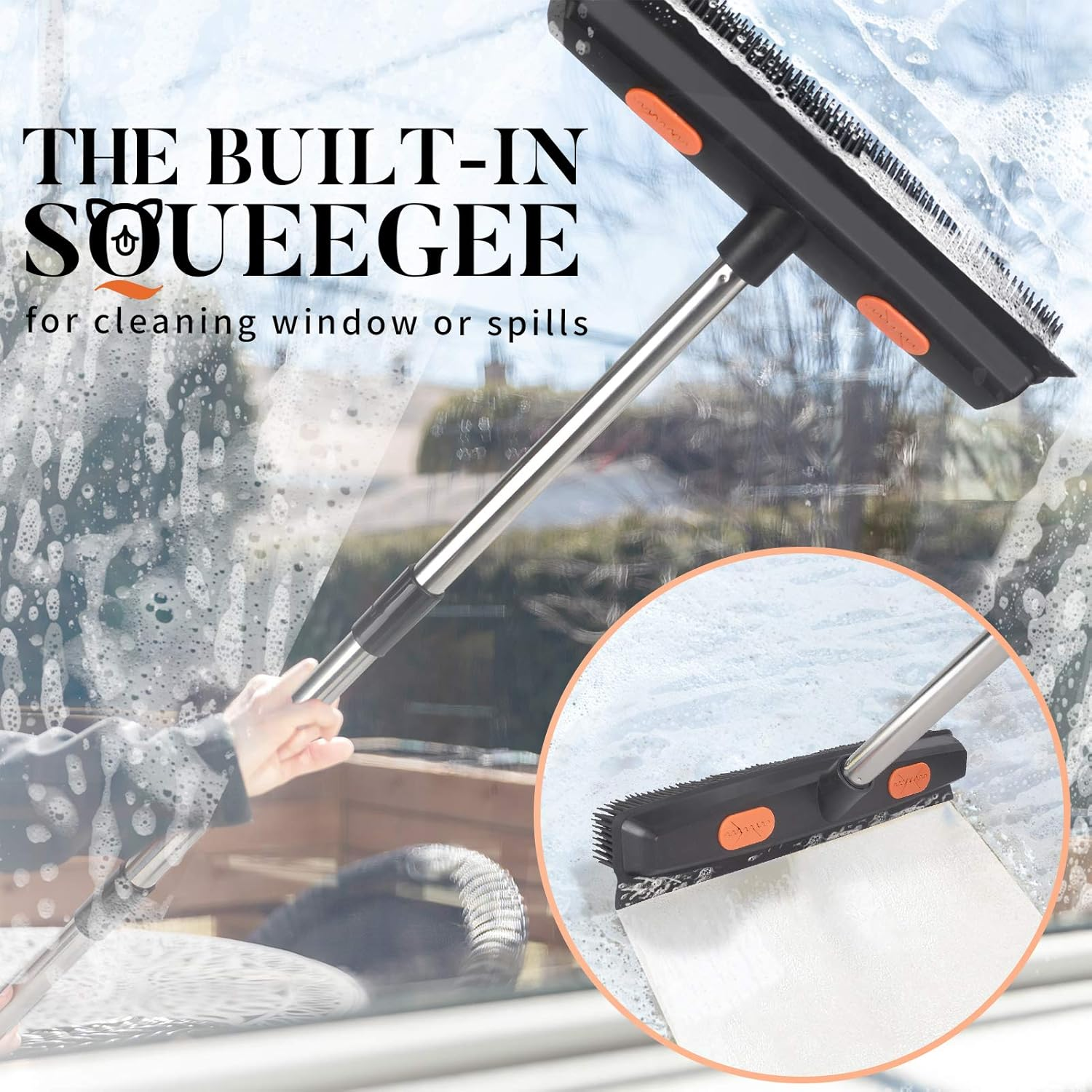 Conliwell Rubber Broom Pet Hair Removal Tool, Carpet Rake Floor Brush with Squeegee Fur, Portable Detailing Lint Remover Brush, Soft Push Broom for Fluff Carpet, Hardwood Floor, Tile, Window image number 4