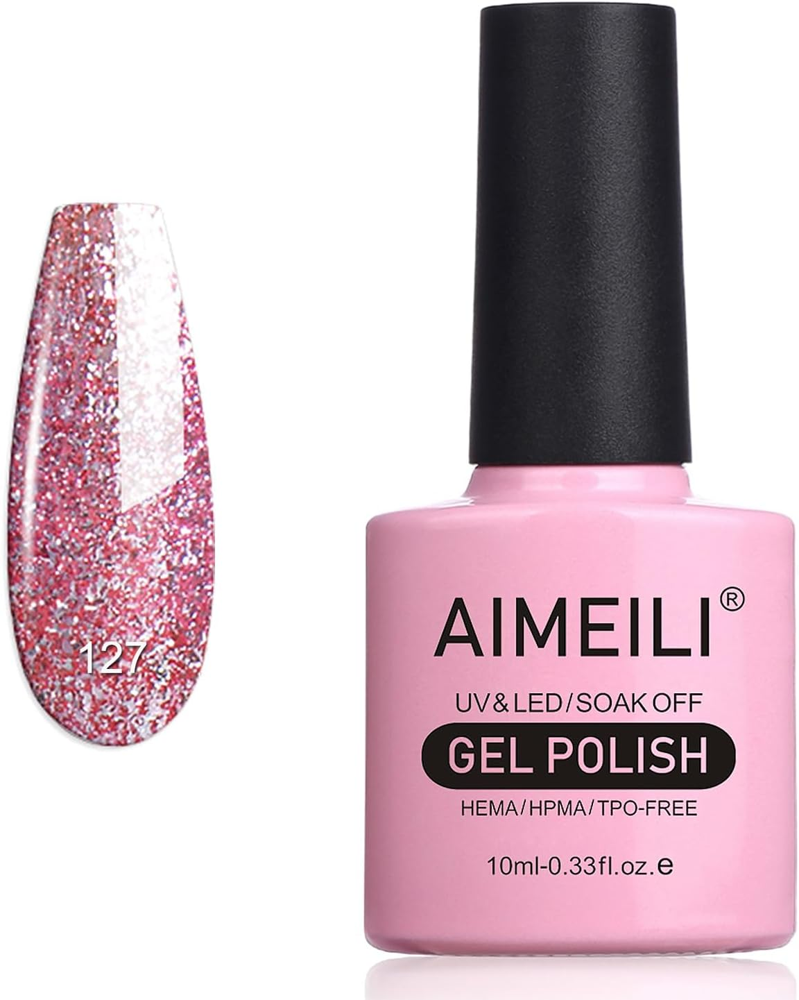 AIMEILI UV LED Gel Polish Removable Gel Nail Polish Glitter Gel Polish - Pink Multiflora (127) 10 Ml image number 3