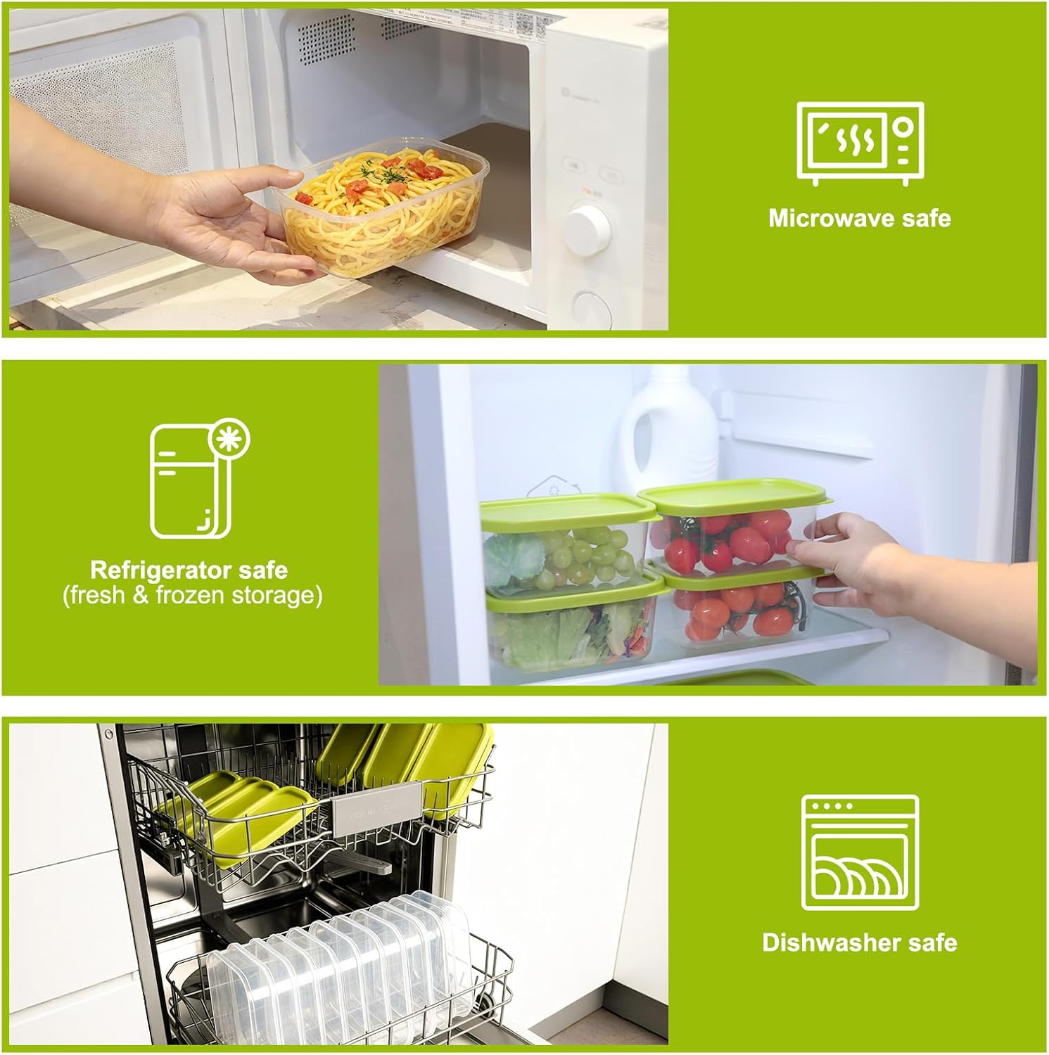 Aiqinu Food Storage Containers with Lid, 10 X 0.71 L Square, Bpa-Free, Food Storage & Organisation, Airtight, Dishwasher Safe, Freezer Containers for Mealprep and Kitchen (Green) image number 6