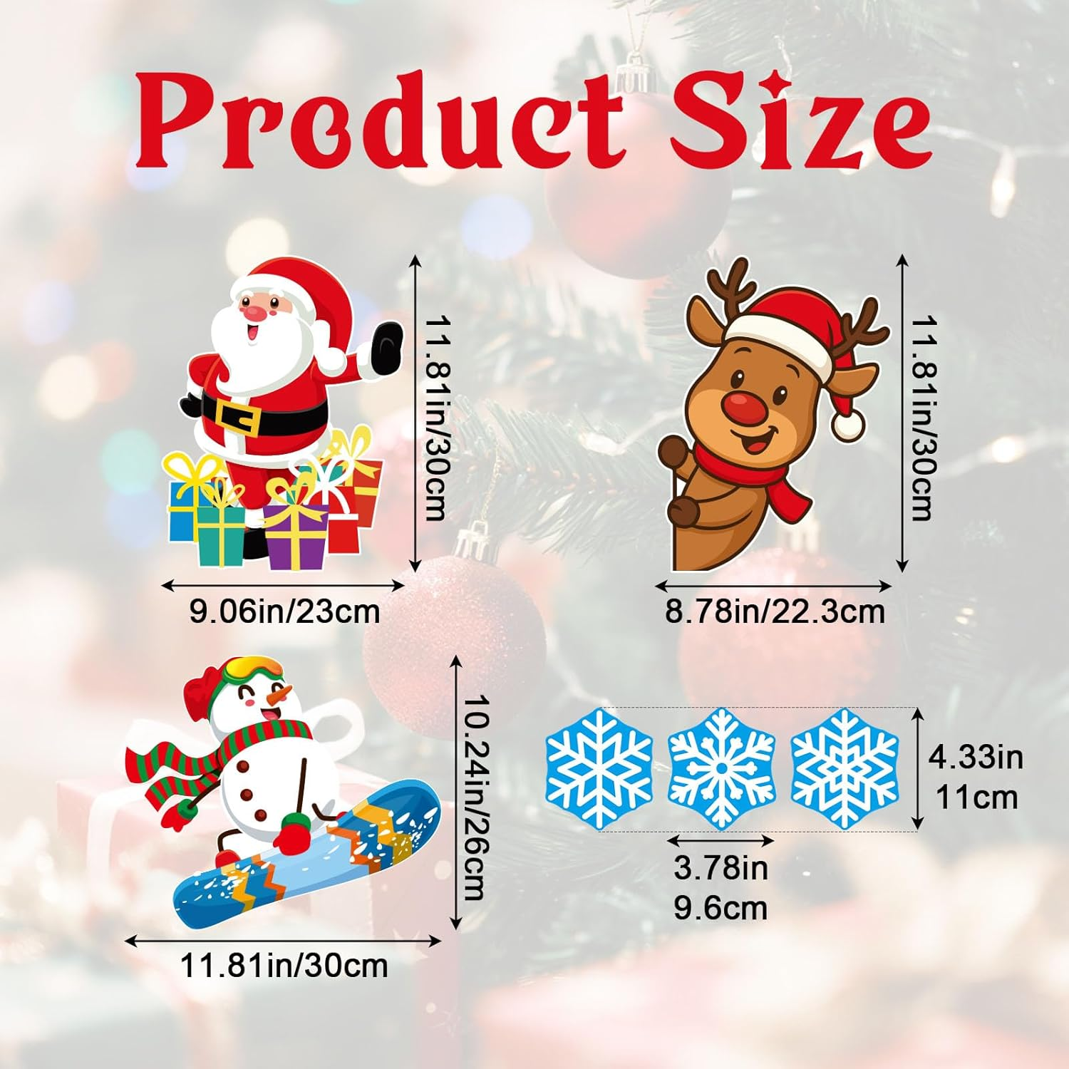 6Pcs Christmas Car Magnets, 6 Style Waterproof Reflective Cute Christmas Car Magnets with Snowflake Santa Clause Snowman Elk Elements for Winter Party Home Fridge Vehicle Decor image number 2