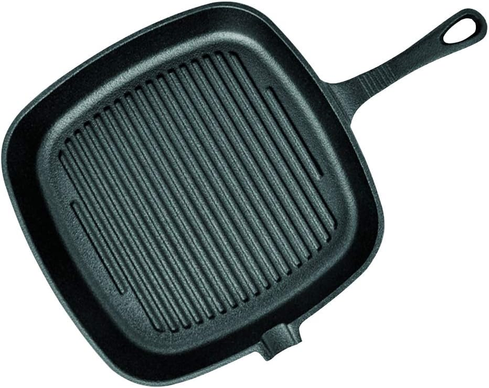 SOGA 9.25" Square Ribbed Cast Iron Frying Pan Skillet Coating Steak Sizzle Platter- Durable, Long-Lasting Kitchen Cookware. Ideal for Frying, Boiling, Pre-Seasoning, and More image number 1
