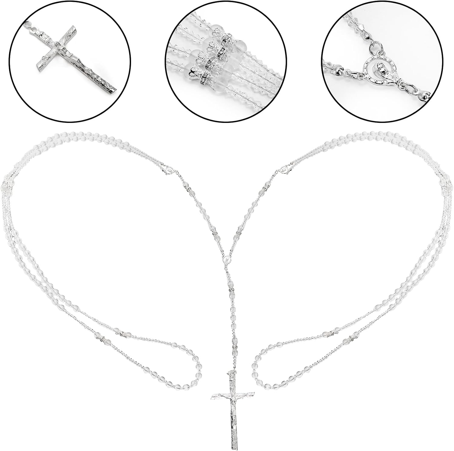 Noamus Lazo De Boda, Wedding Lasso for Ceremony, Handcrafted Lazo Para Boda Catolica, Lazos Para Bodas De Iglesia Para Novios, Crystal Bead Rosary with Unity Cross for Matrimonio (Plateado)