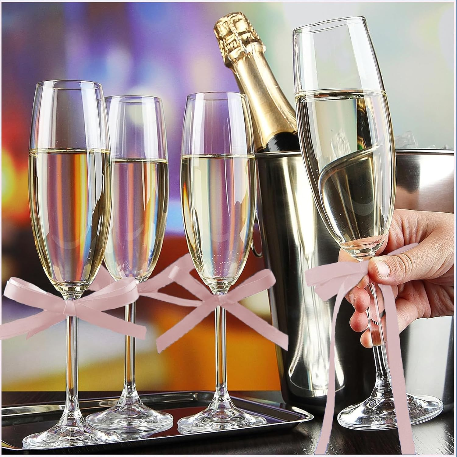 Tehttz 6 Rolls 25 Yard Pink Satin Ribbon, 1Cm Wide Craft Fabric Ribbon for Gift Wrapping, Wedding Ribbons for Flower Bouquet Craft Wedding Party Decoration (Total 150 Yard) image number 6