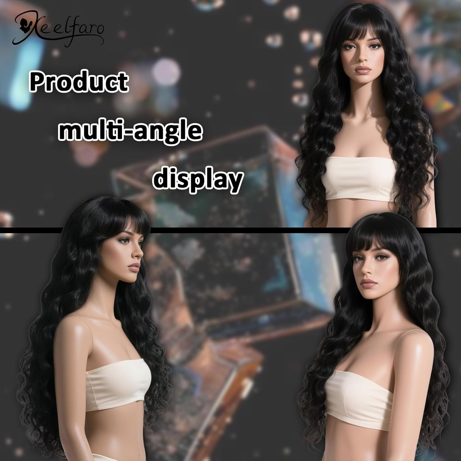 Xeelfaro Black Wavy Long Wig for Women Full Head with Natural Bang & Textured Curls, Soft 25Inch Wig for Everyday Styling Special Moments (Black, 25Inch)