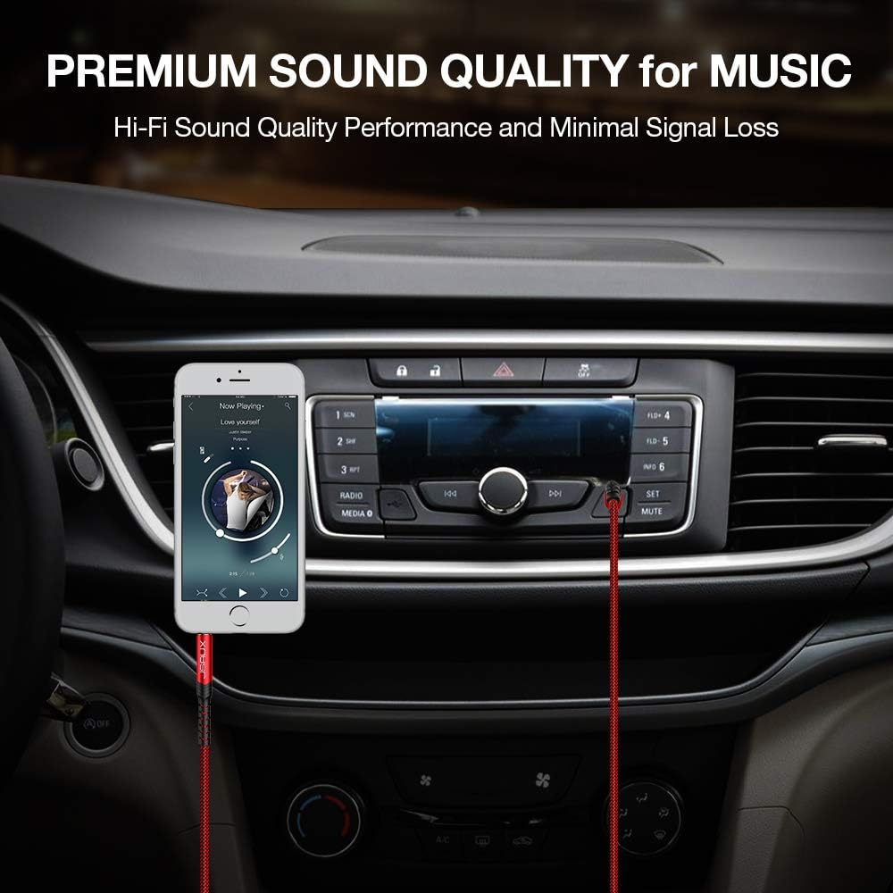 JSAUX AUX Cable, [1.2M/2Pack- Copper Shell, Hi-Fi Sound] 3.5Mm Auxiliary Audio Cable Nylon Braided Aux Cord Compatible with Car/Home Stereos,Speaker,Headphones,Sony,Echo Dot,Beats - Red