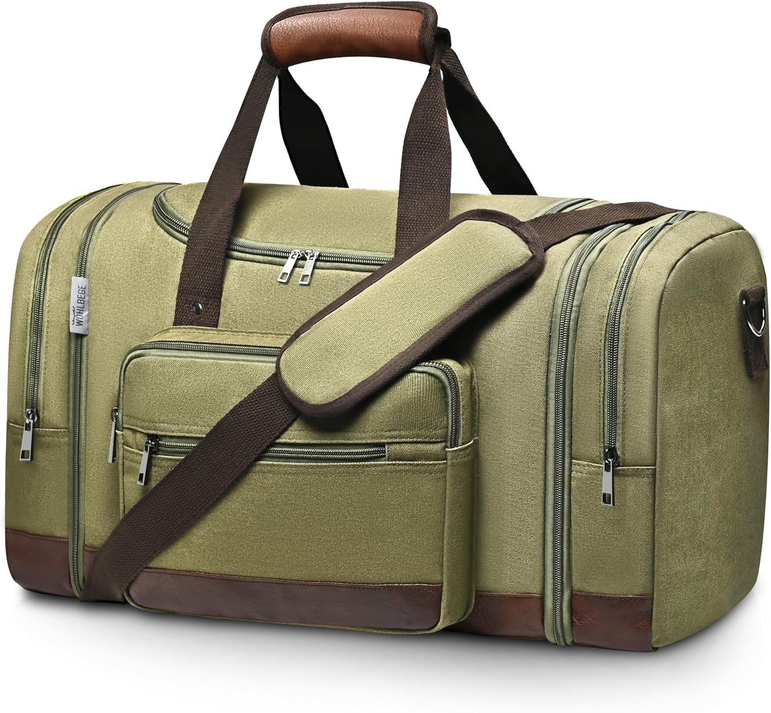 Wolhbege Duffle Bag for Travel,Mens Travel Bag & Carry on Bag for Men with Expandable Design and Luggage Sleeve &ndash;Duffel Bag for Gym, Weekender, Overnight Trips, Black, Carry on 22 Inch, Canvas Travel