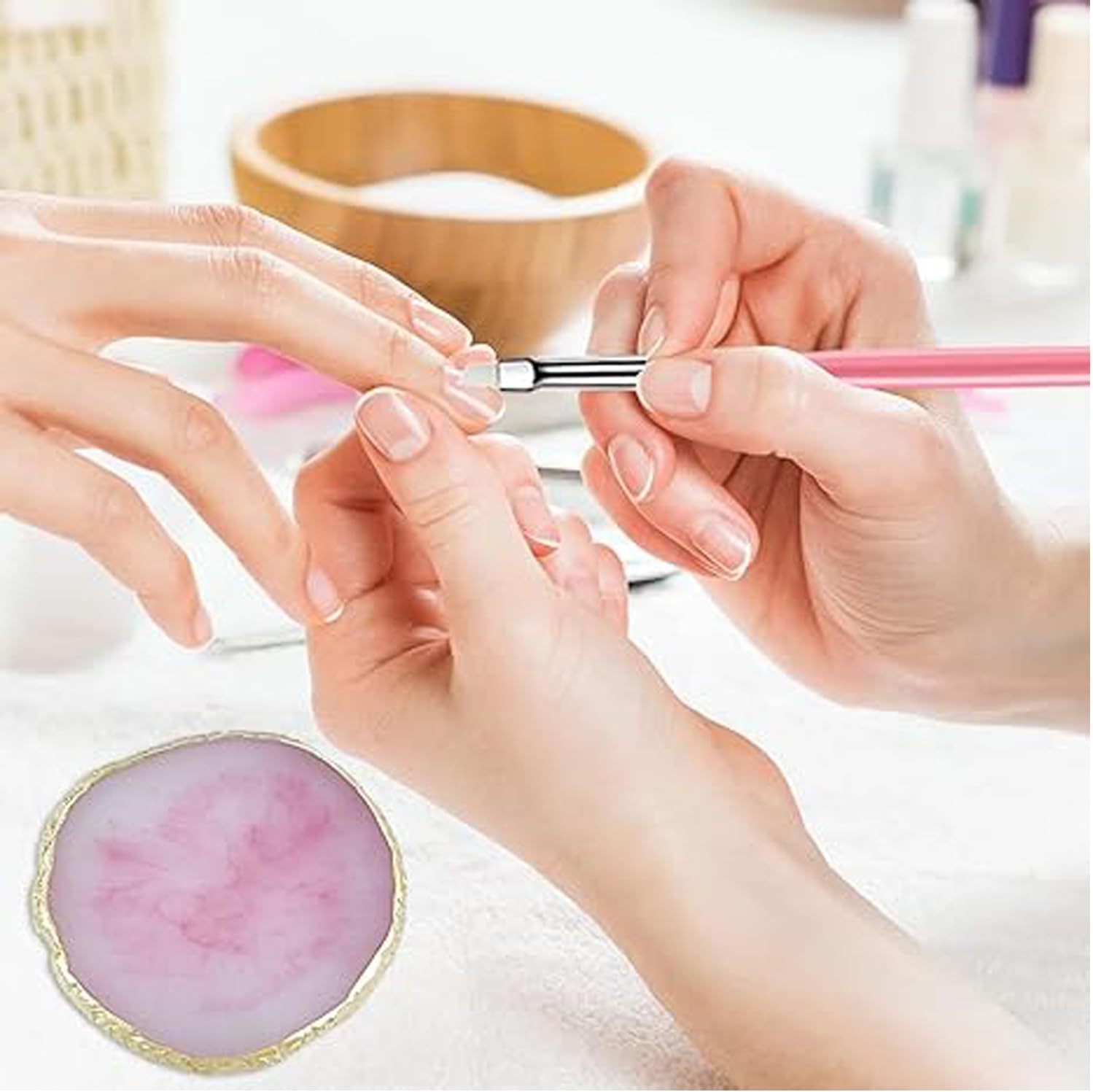 Homtop Nail Art Tools 22-Piece Set, Resin Nail Art Palette, 2-Way Acrylic Silicone Engraving Pen Dotting Pen Tools Nail Art Kit for Nail Art DIY Home Salon Makeup Display Board, Pink image number 2