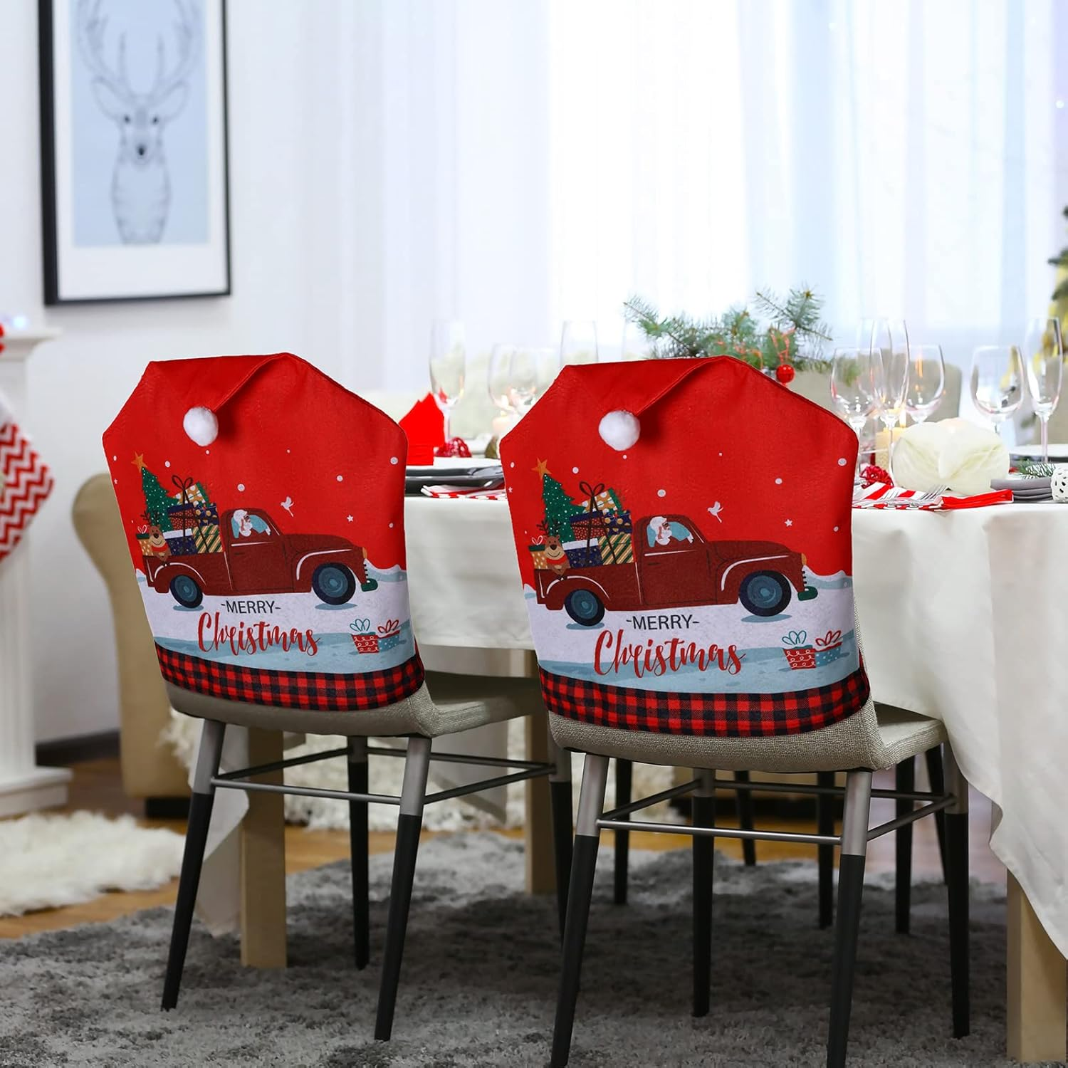 6 Pcs Christmas Chair Covers Santa Hat Red Slipcovers Chair Back Covers Xmas Chair Covers Decoration for Home Dinner Christmas Banquet Party Festival Decor, 23.6 X 19.6 Inch image number 2
