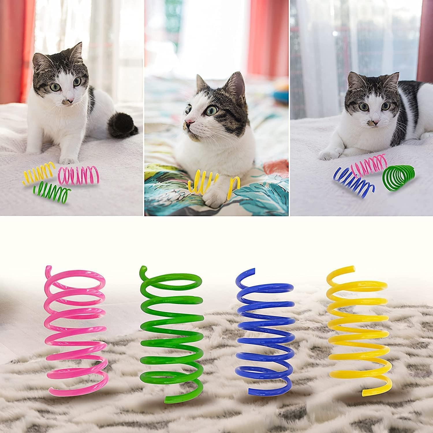 Cat Spring Toys 30 Pack Spiral Springs for Indoor Cats, Colorful Plastic Spring Horns Attract Cats to Knock, Bite, Hunt, Interactive Cat Toys and Kittens image number 2