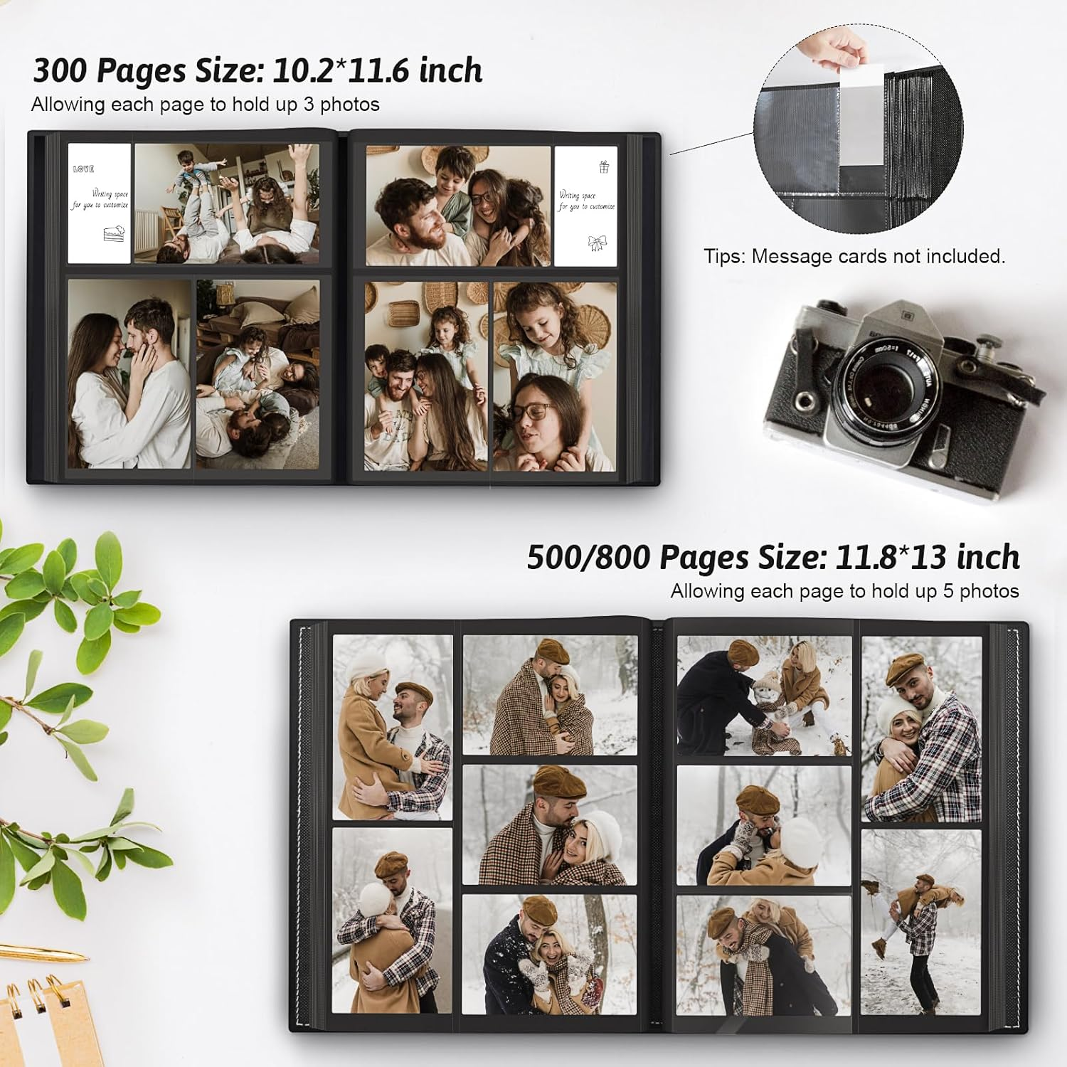 Popotop Photo Album 4X6 300 Pockets with Leather Hardcover Cover, Small Photo Album Holder Book with 50Pcs Pages for Family Travel Wedding Baby Gifts image number 6