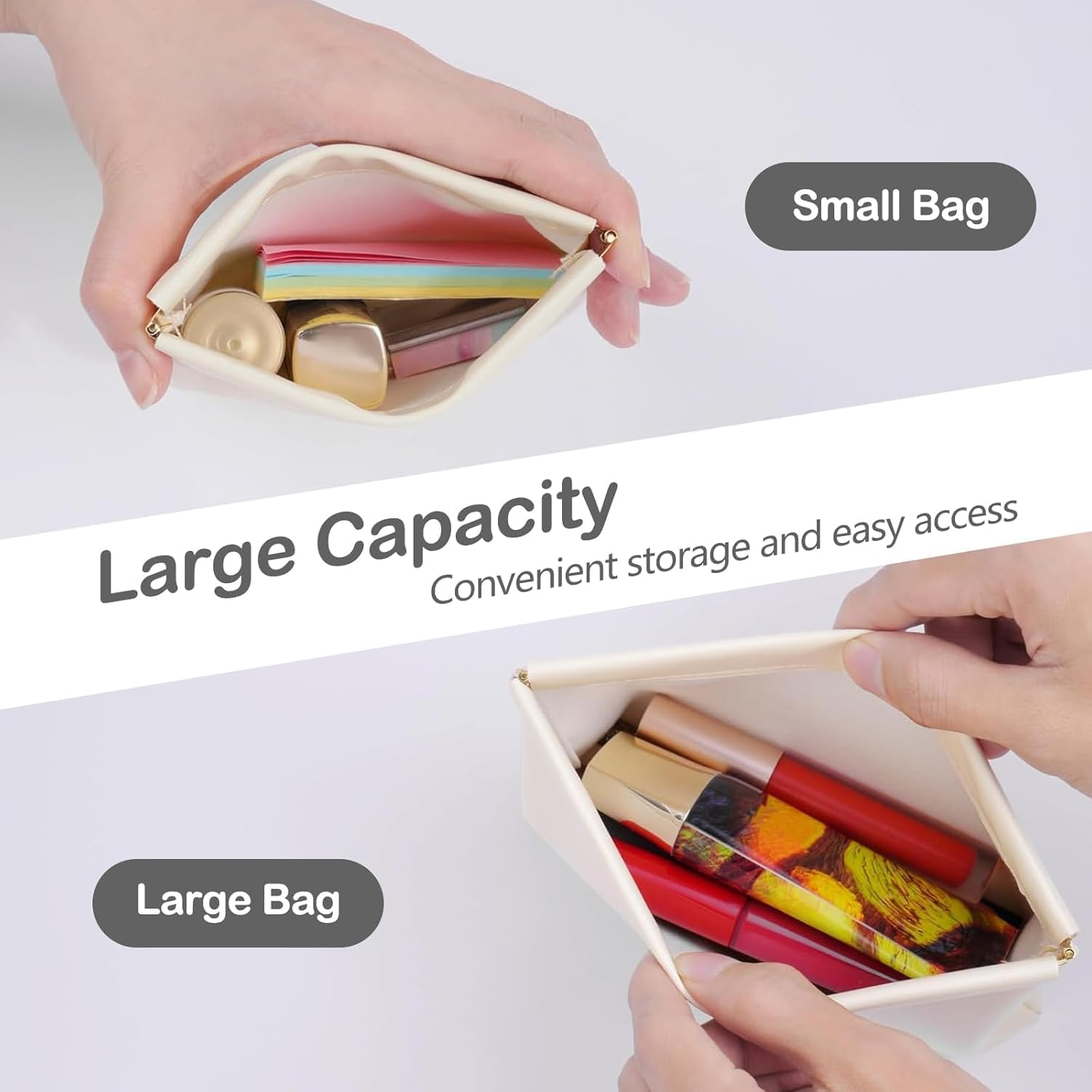 4Pcs Purse Pouches, Small Makeup Bag for Purse Mini Pocket Cosmetic Bags for Women Snap Closure Organizer Pouch for Lipstick Cosmetics Headphones Jewelry image number 1