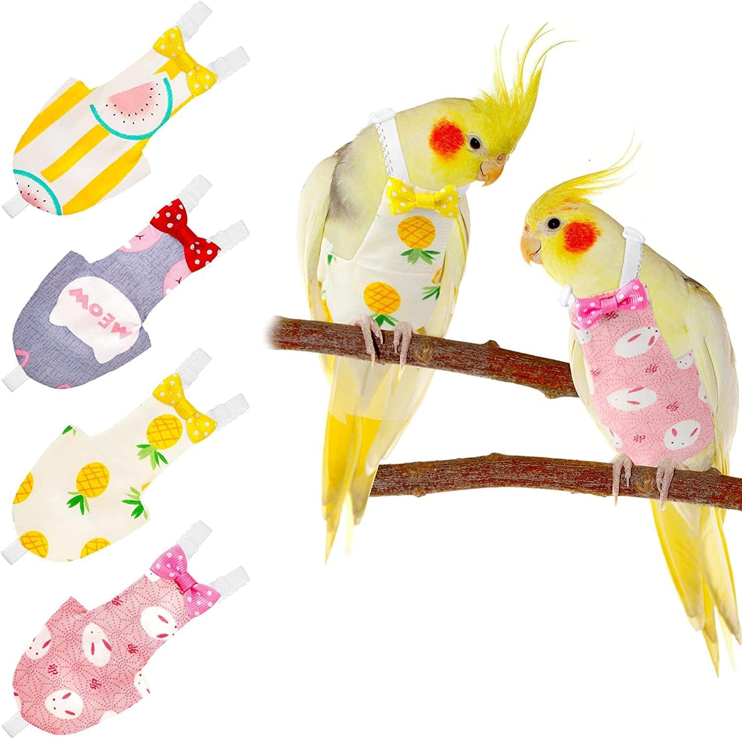 Namvo 4 Pieces Bird Diapers, Flight Suite Liners, Washable Reusable Protective Parrot Nappy Clothes with Waterproof Inner Layer Cute Urine Wet Suit for Parrot Macaw Budgies Parakeet M Size image number 3