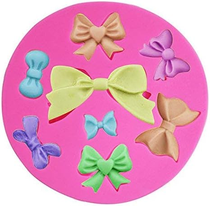 2 Pieces Decorative Silicone Molds, Chrysanthemum Flower and Bow Tie Shaped, Finegood Chocolate Fondant Clay Sugar Craft Soap Decoration Molds DIY Baking Cake Tool - Pink image number 2