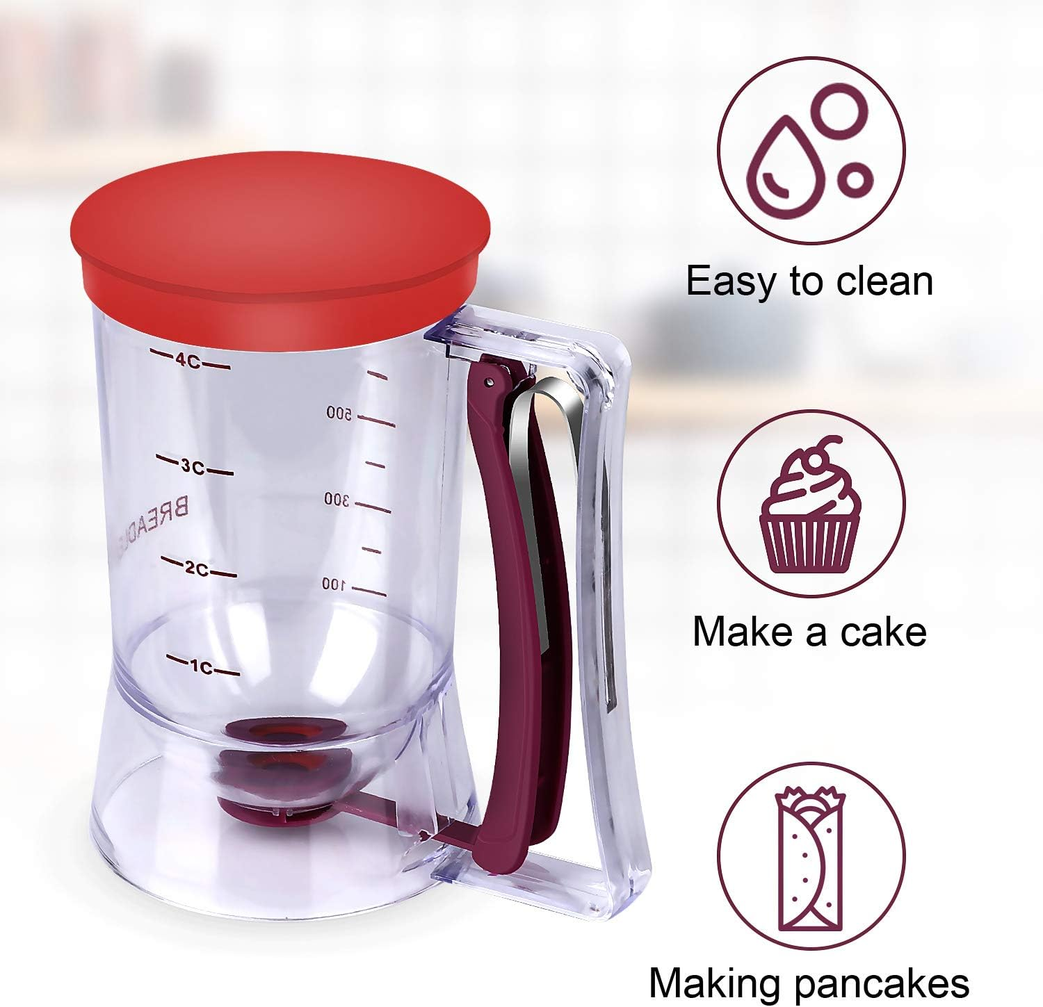 BBSTARZ Batter Separator Cupcakes Pancakes Cookie Cake Waffles Batter Dispenser Cookie Separator Batter Cream Speratator Cup Measuring Baking Tools (Purple+Red) - Purple+Red image number 4