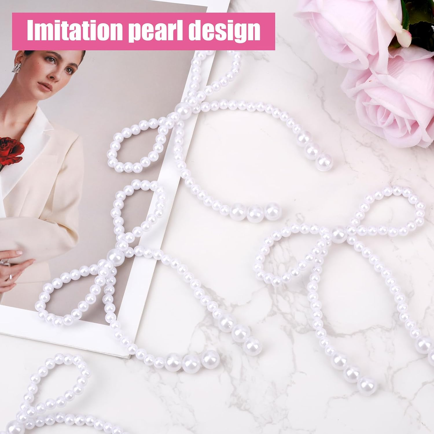 10 Pcs Bow Cake Toppers, White Imitation Pearl Bow Cake Decoration Bow Birthday Cake Decoration for Wedding Bridal Shower Birthday Party Cake Decoration Supplies image number 6