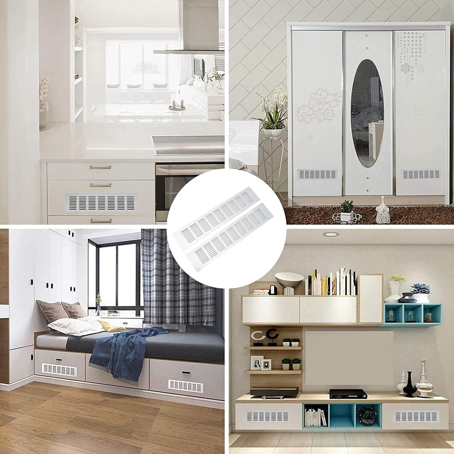 Aluminium Alloy Rectangular Vent Plate, 2 Pcs Air Vent Ventilation Grille for Wardrobe Rvs Cabinet Shoe Cabinet Closet, Easy Installation Cabinet Hardware Accessories (80 * 400Mm) image number 3