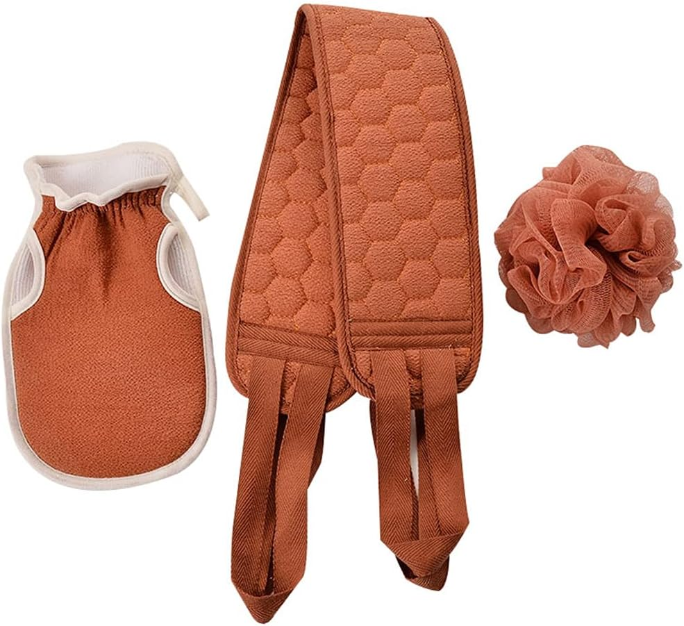 Lnrueg Mesh Bathroom Adults Elderly Handle Body Washer Dual-Sided Lengthen Soft Long Gentle Back Scrubber with Glove & Shower Ball