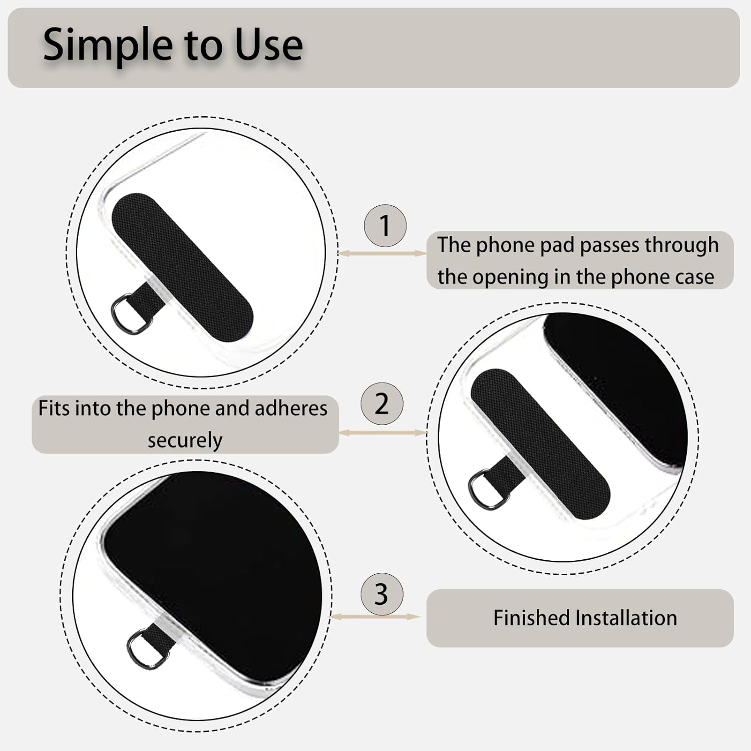 ONBPIY 4 Pcs Phone Tether Tab with Metal Rings, Compatible with Iphone, for Samsung Galaxy, Universal Lanyard Patch for Full Coverage Cases, 2 Black 2 White