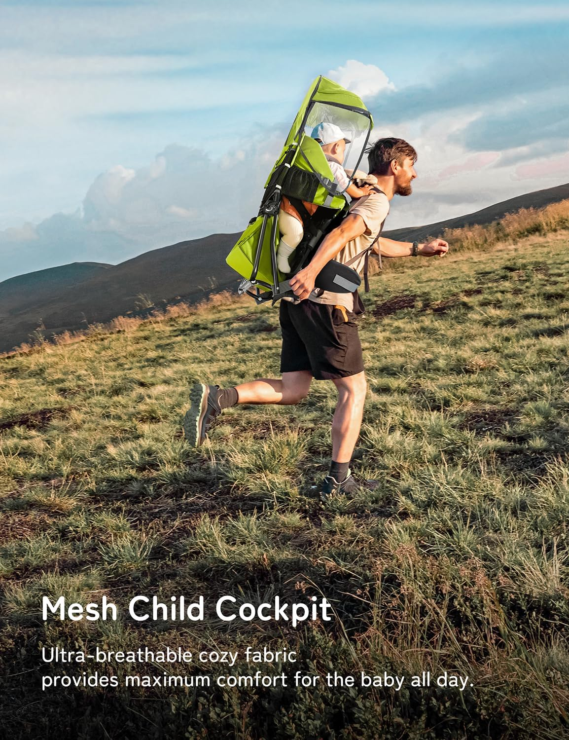 Besrey Baby Backpack Carrier, Toddler Hiking Backpack with Safety 3-Height Seat, Adjustable Straps&Waist Belt, Foldable Frame Lightweight Large Capacity Child Carrier for Hiking Green image number 1