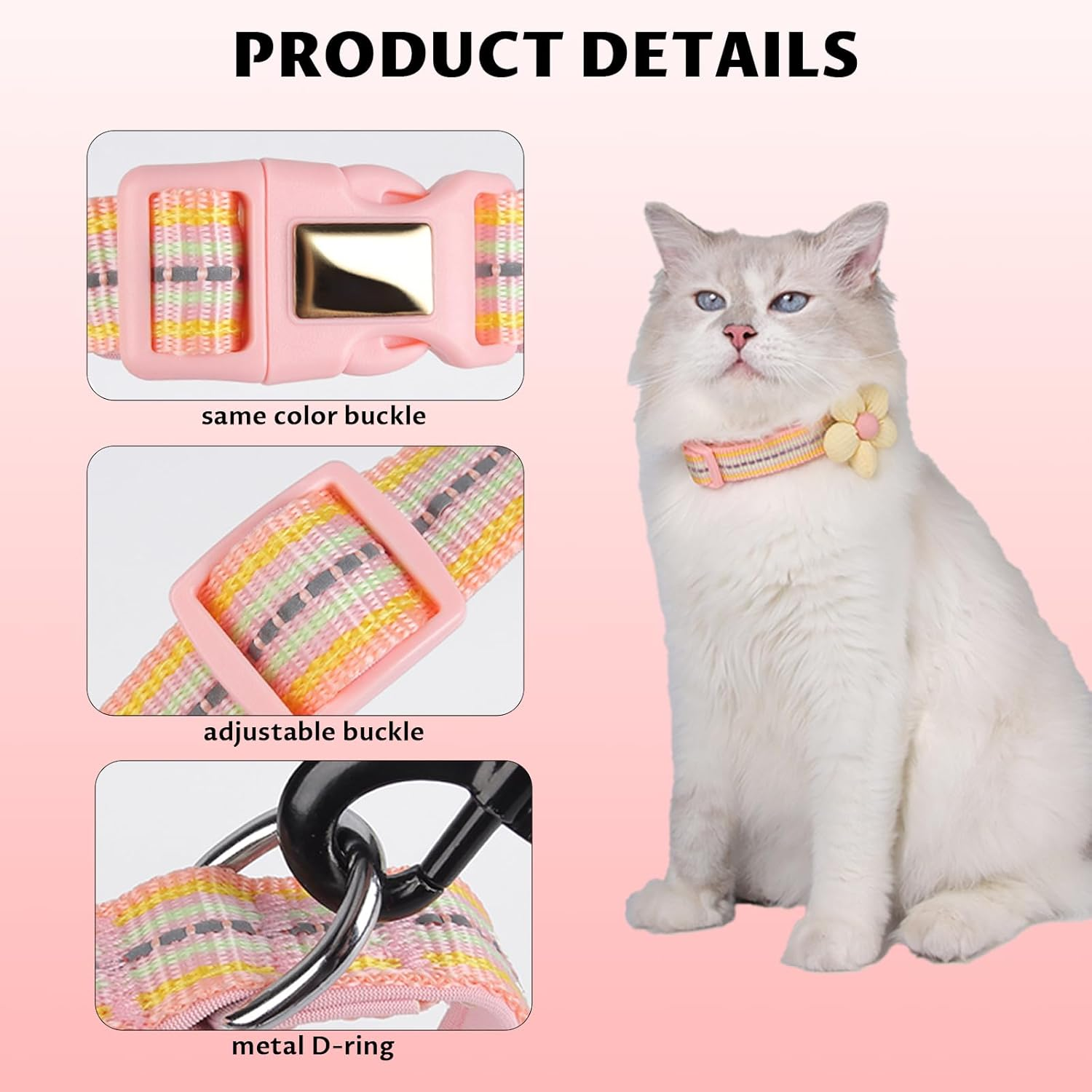 Velmoriah Small Dog Collar with Rose Flower, Puppy Collar with Reflective Strips, Girl Dog Collars for Small Dogs Puppies (Pink, S) image number 4