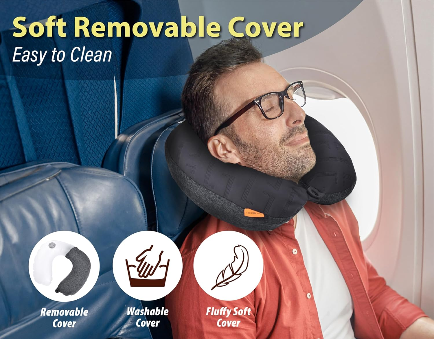 TREKOLOGY Inflatable Neck Pillow for Sleeping with Removable Pillow Covers, Inflatable Travel Pillow for Airplanes, Inflatable Neck Pillow Airplane, Travel Neck Support Pillow Blow up Pillow image number 3