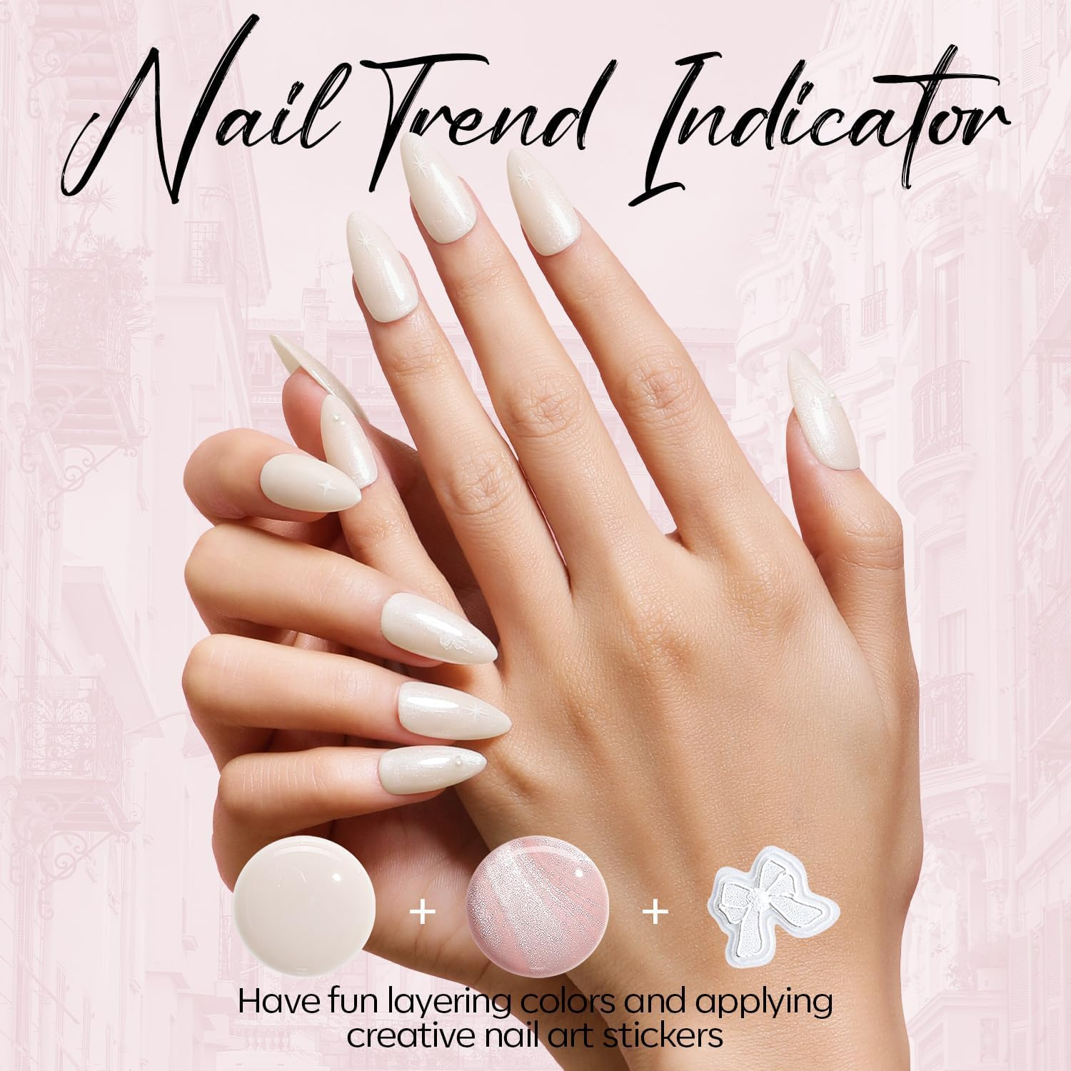 Modelones Gel Nail Polish Kit with U V Light, 4 Colors Gel Mini Salon, Base&Top Coat and Stickers, Milky White Nude Pink Glitter Fall Manicure Set, DIY Home Nail Art Decoration Kit, Gift for Women image number 6