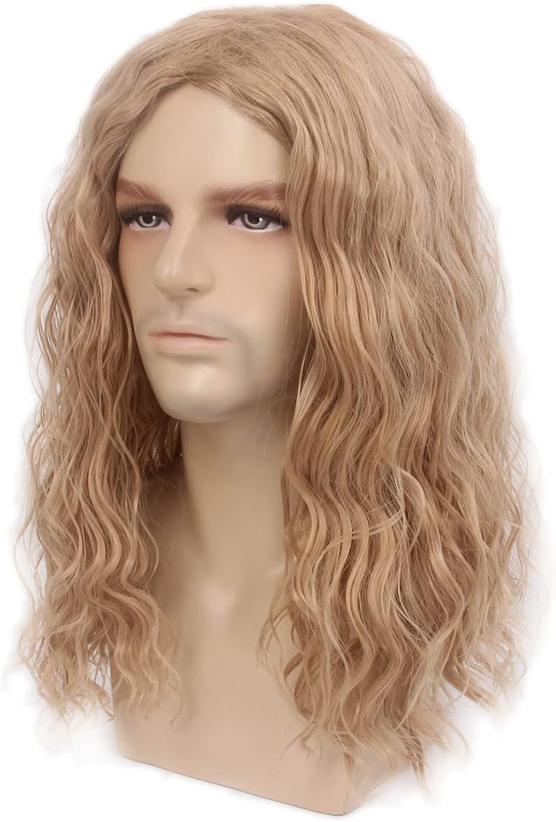 Stfantasy Mens Platinum Blonde Wig Long Curly Wigs for Men Mid Length Middle Part Synthetic Hair for Man Male Cosplay Winter Soldier Costume&hellip; (Blonde) - Black image number 6