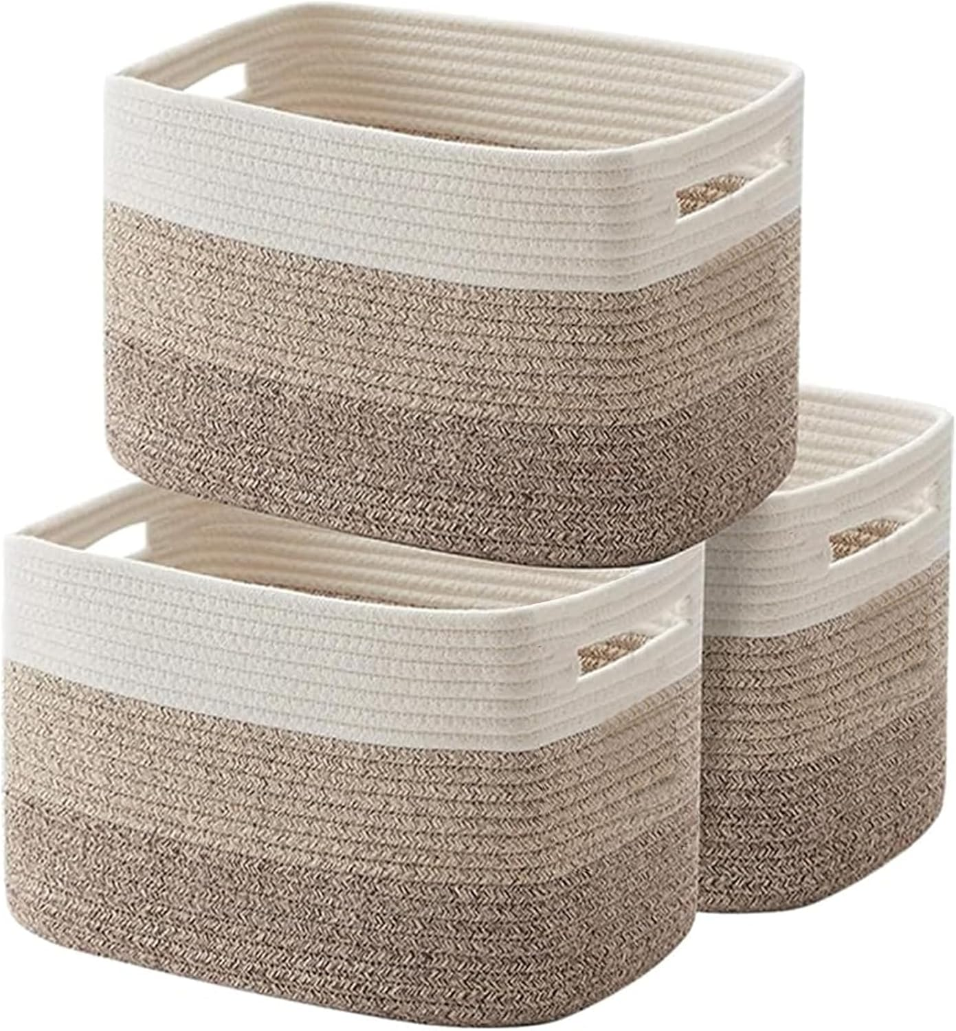 Woven Storage Bin Set of 3，Storage Basket | Woven Baskets for Storage| Closet Organizer Bins | Small Baskets | Toy Basket | Cute Decorative Basket | Cube Storage Bin | 15&times;9.8&times;8.8&rdquo; image number 2
