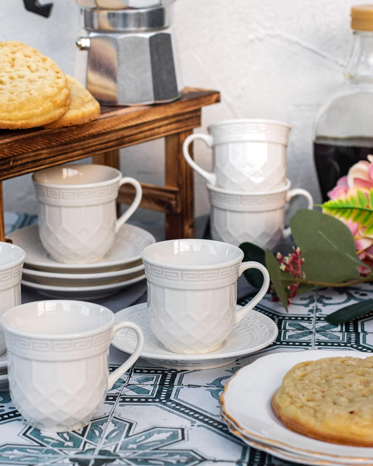 The House of Florence Vintage Alexandria Demitasse Espresso Cups, White, 80 Ml Capacity image number 1