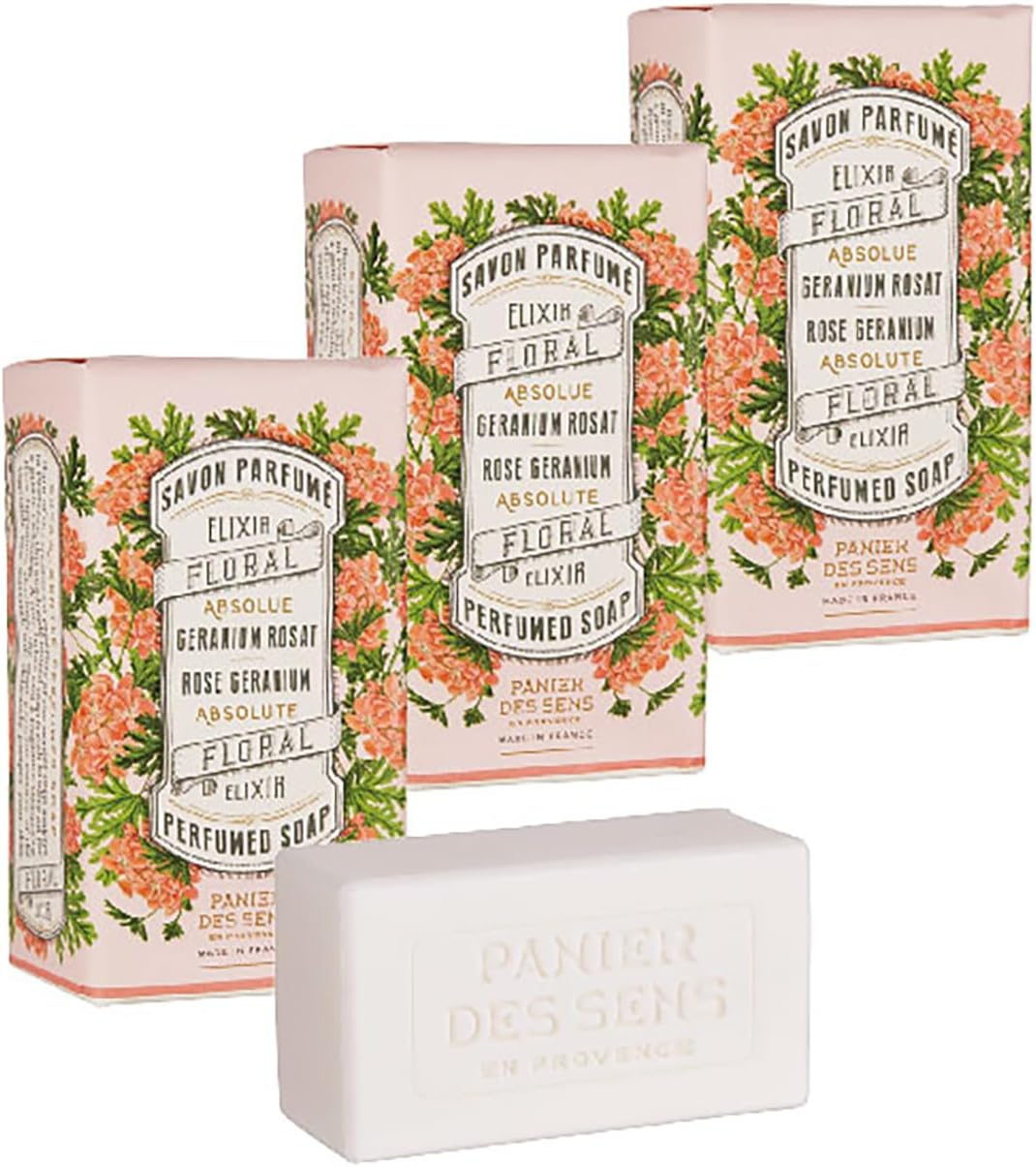 Panierdessens Absolute Perfumed Soap, 3 Pack (Rose Geranium Scent), Made in France, Southern France, Provence Scented Soap