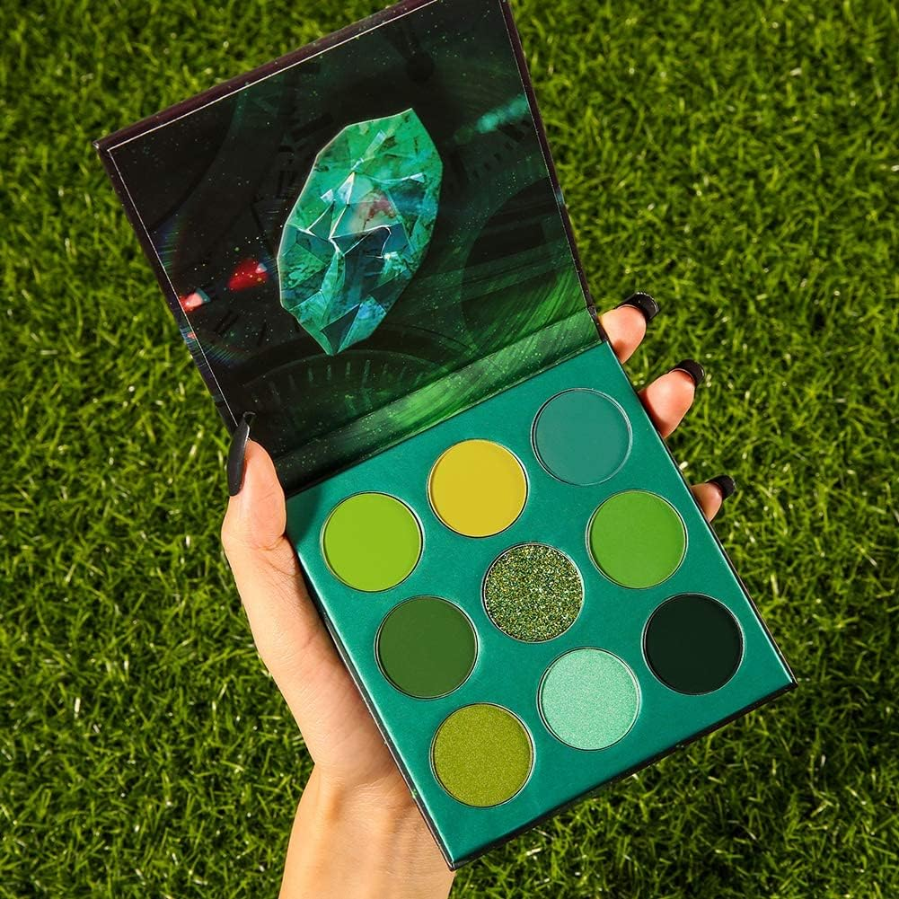 Docolor Eyeshadow Palette 9 Colors Green Eyeshadow Gemstone Shadow Palette Highly Pigmented Mattes Shimmers Naked Smokey Glitter Cream Colorful Powderlong Lasting Waterproof Makeup Palette - Multicolor image number 2