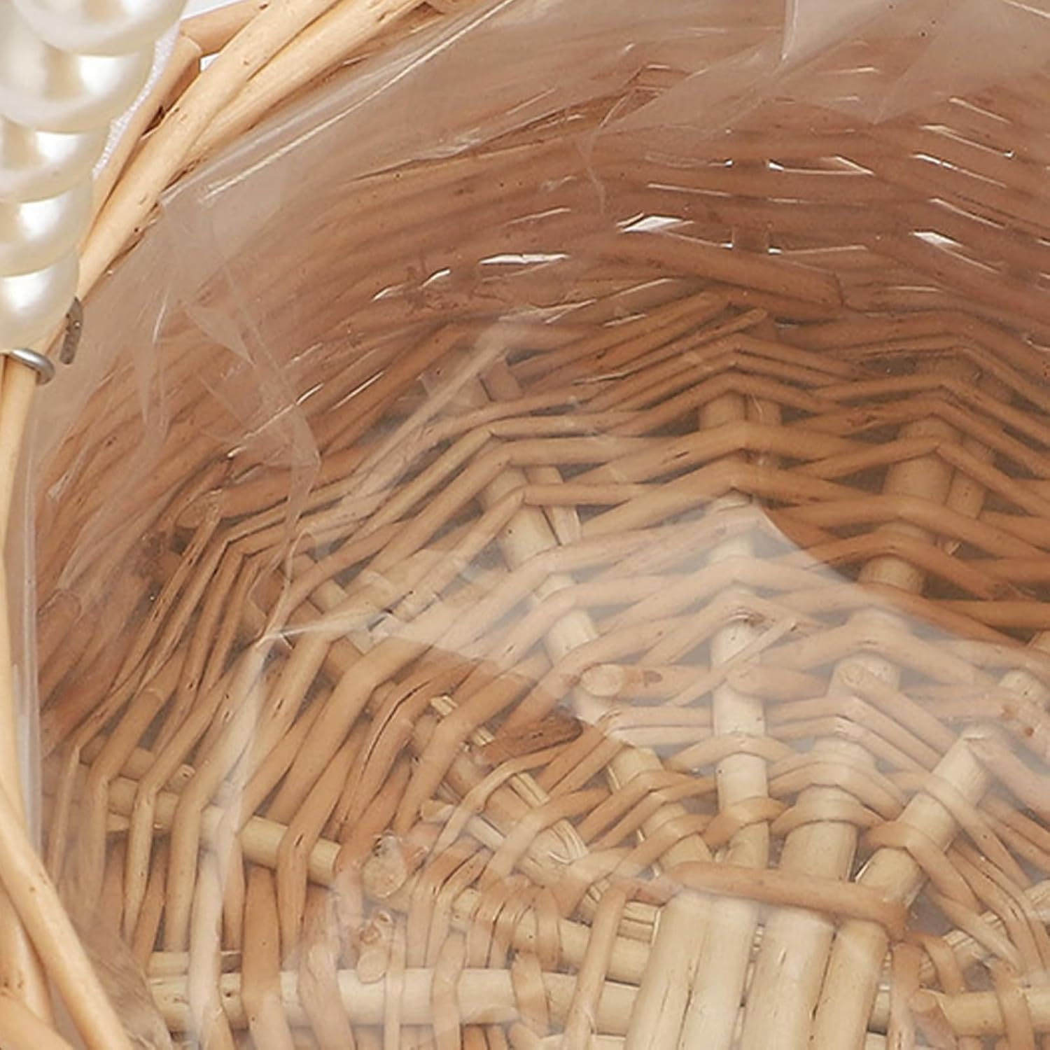 Wicker Basket for Flower Girls, Braided Flower Basket, Flower Basket with Bow and Pearl Handle, Picnic Basket, Wicker Basket, Woven Basket for Wedding, Table Decoration image number 1