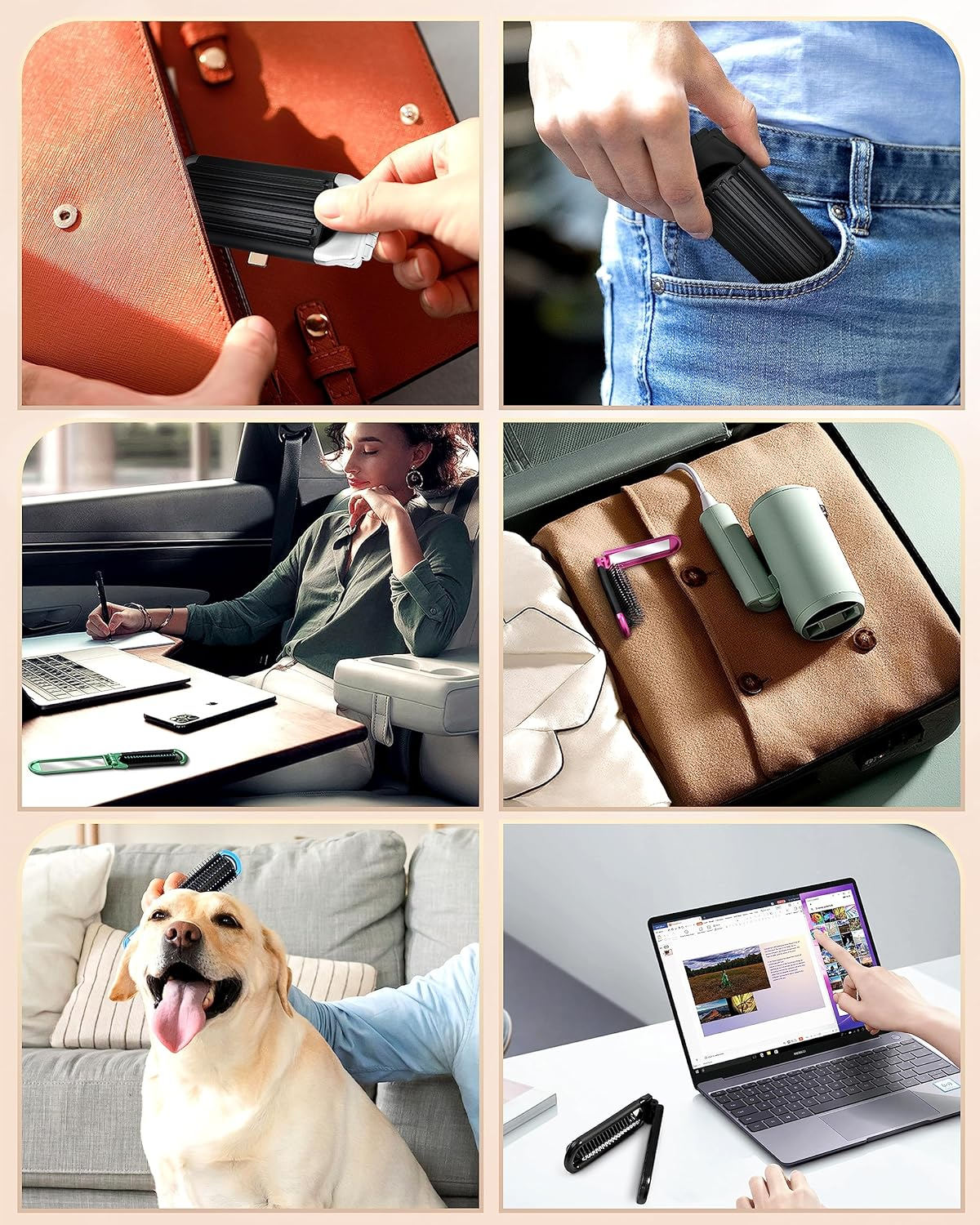 6 PCS Folding Travel Hairbrush Set with Compact Mirror for Women - Mini Pocket Brush with Mirror for Purse and Girls image number 3