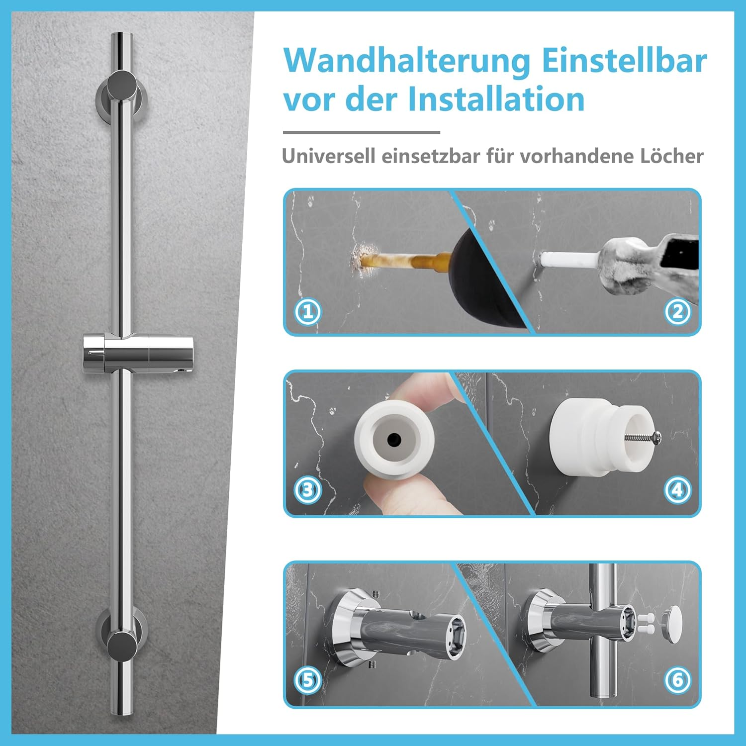 G&ouml;rbach Shower Set Shower Rail with Shower Head Holder Stainless Steel Shower Rail 70 Cm Shower Wall Rail with Variable Wall Fixings for Variable Adaptation to Existing Drill Holes Chrome image number 1