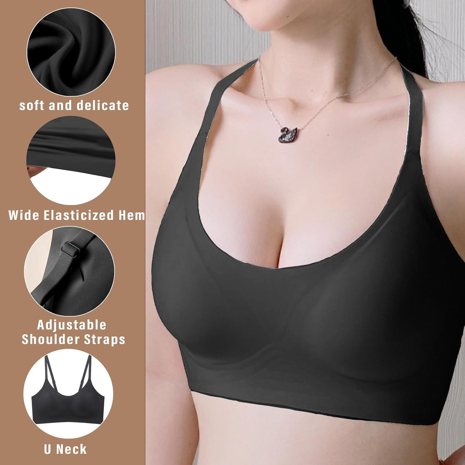 Women'S Low Back Bra, Backless Non-Wired Seamless Invisible Bra, Multiway Convertible Strap, Removeable Padding Bra with Adjustable Straps image number 5