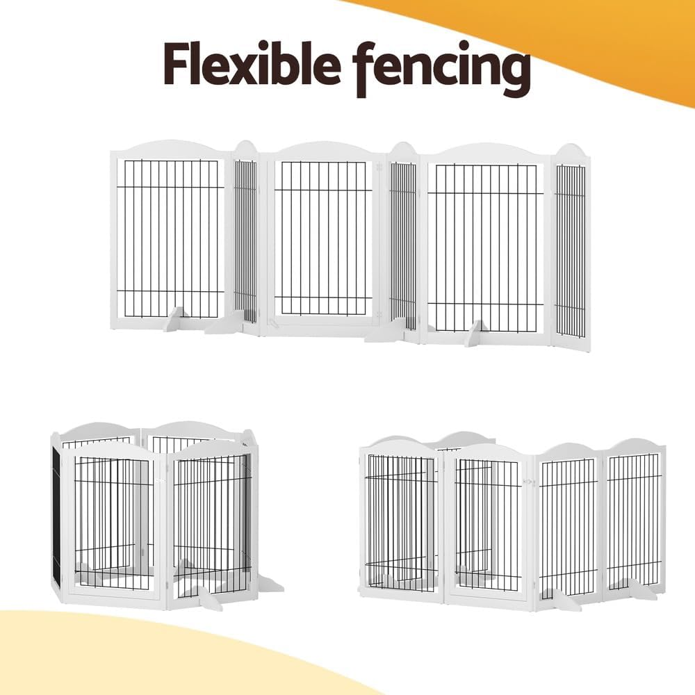 I.Pet Dog Playpen Enclosure 6 Panel Puppy Pet Fence Wooden Play Pen Gate Indoor image number 1